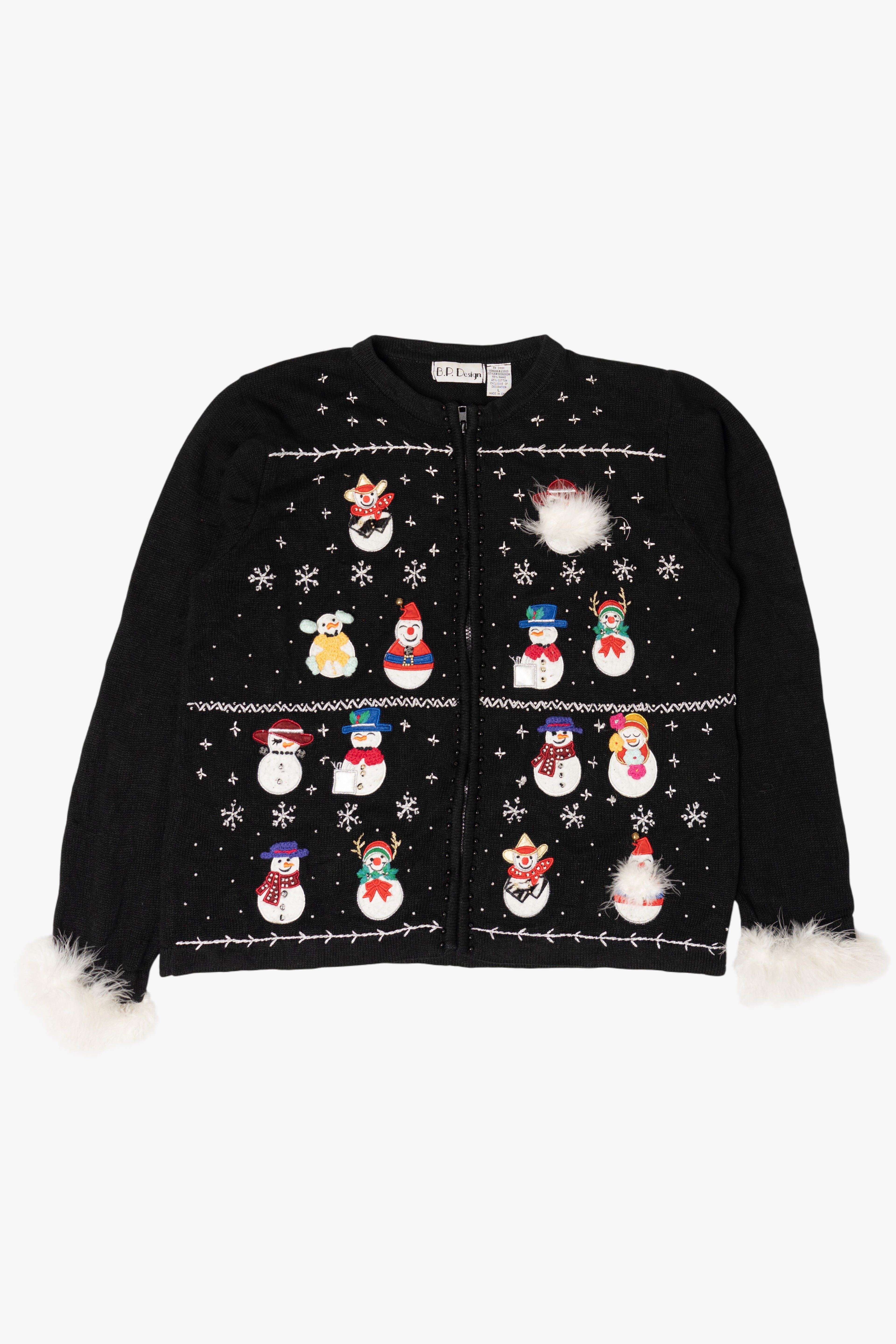 Vintage B.P Design Snowmen Ugly Christmas Cardigan (2000s)