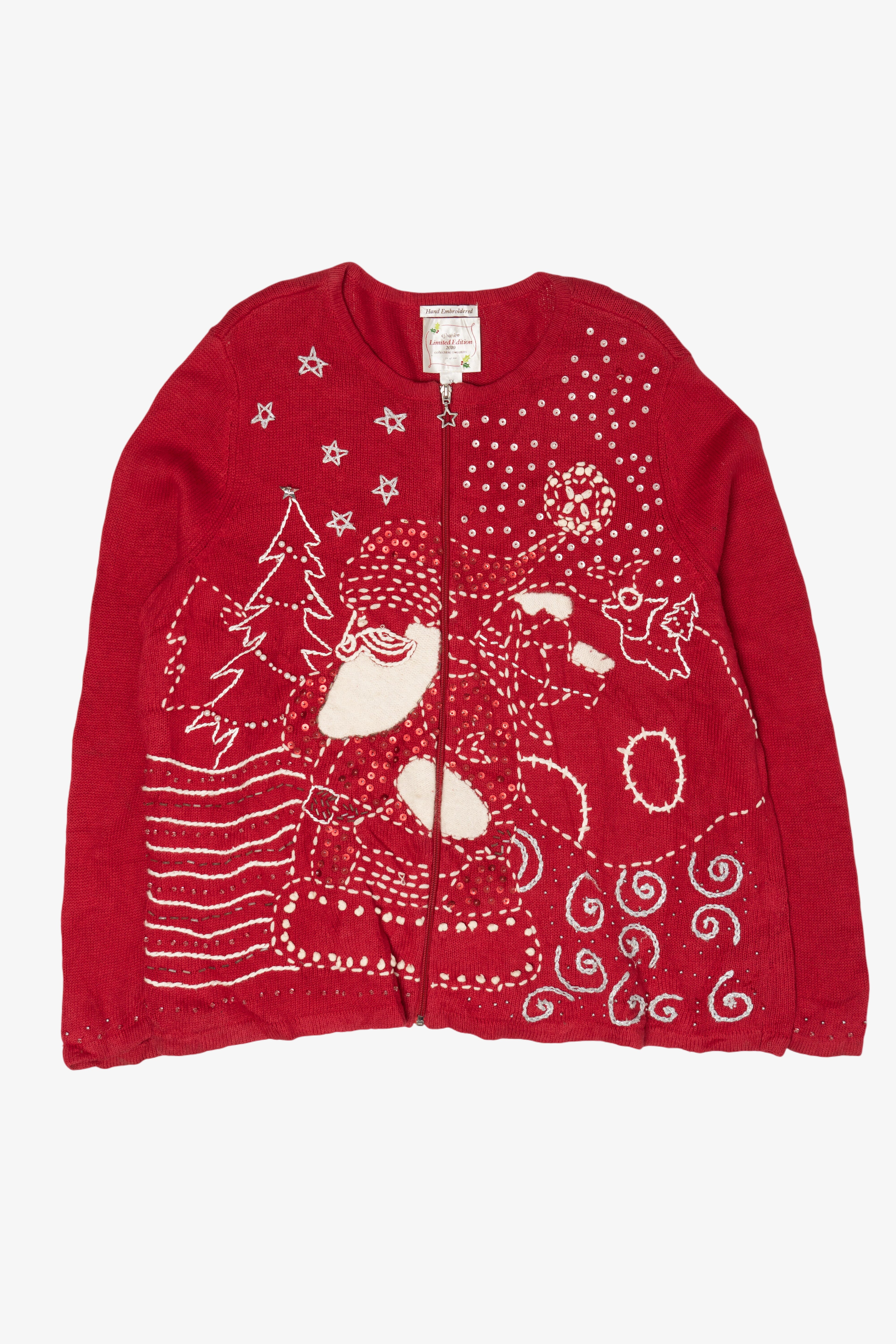 Modern Hand Embroidered CJ Banks Ugly Christmas Cardigan (2010s)