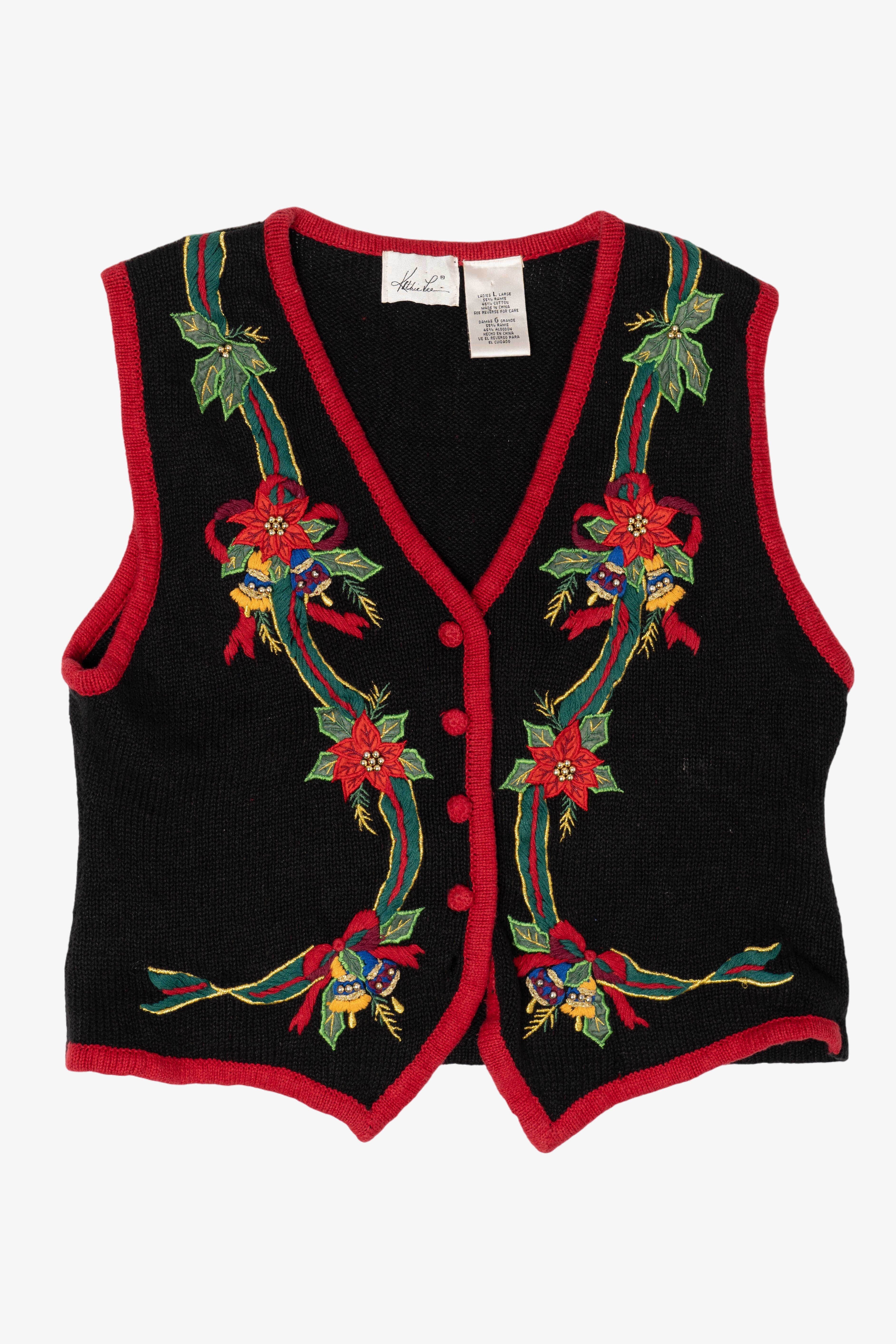 Vintage Kathie Lee Flowers And Bells Ugly Christmas Vest (2000s)