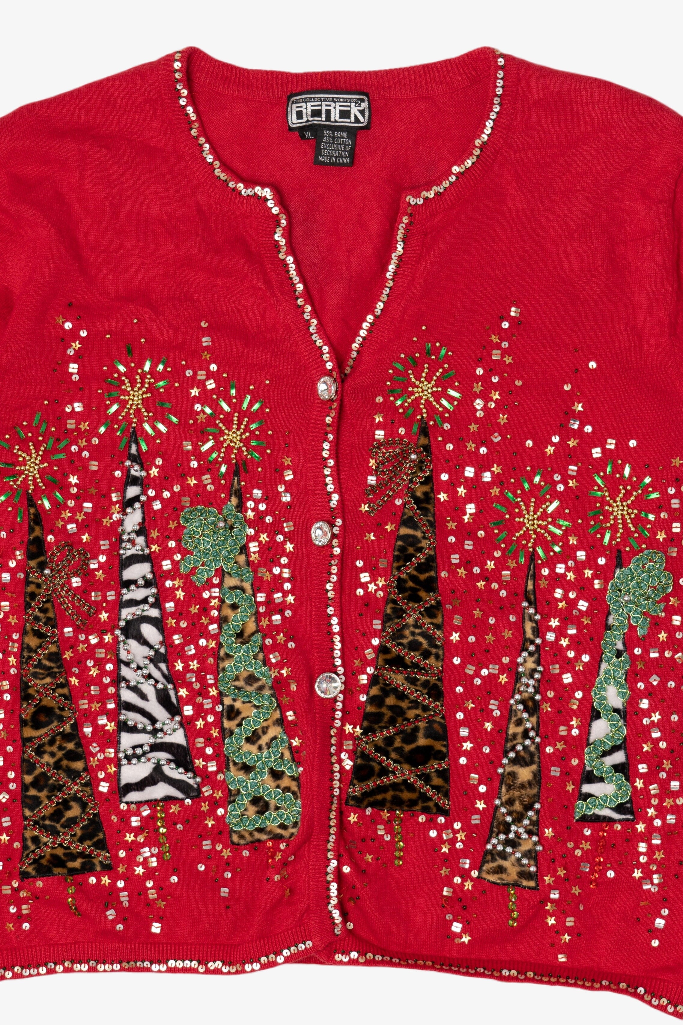 Vintage Y2k Lightweight Berer Trees Ugly Christmas Cardigan (2000s)