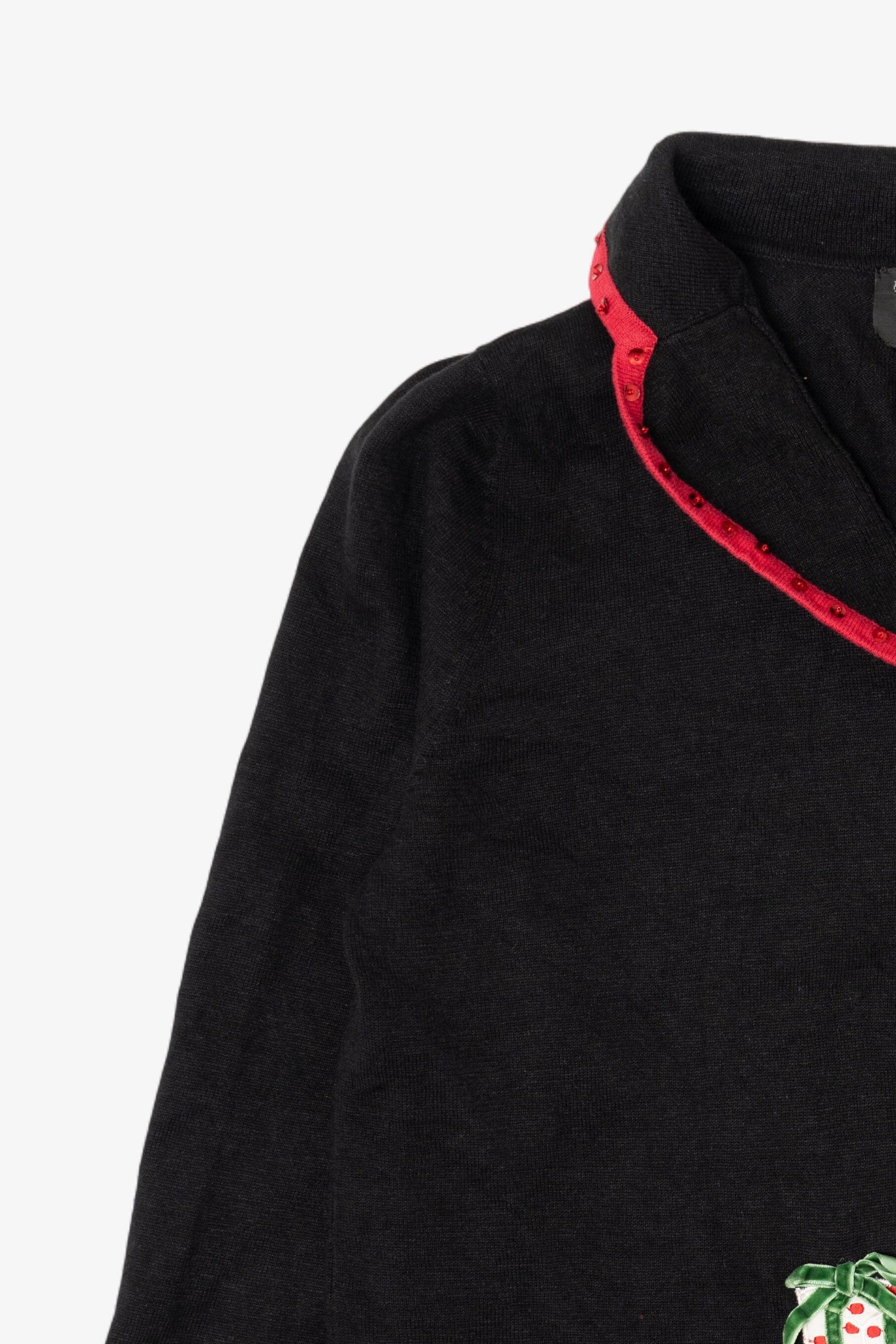 Vintage Y2k Lightweight Studio Joy Presents Black Ugly Christmas Cardigan (2000s)