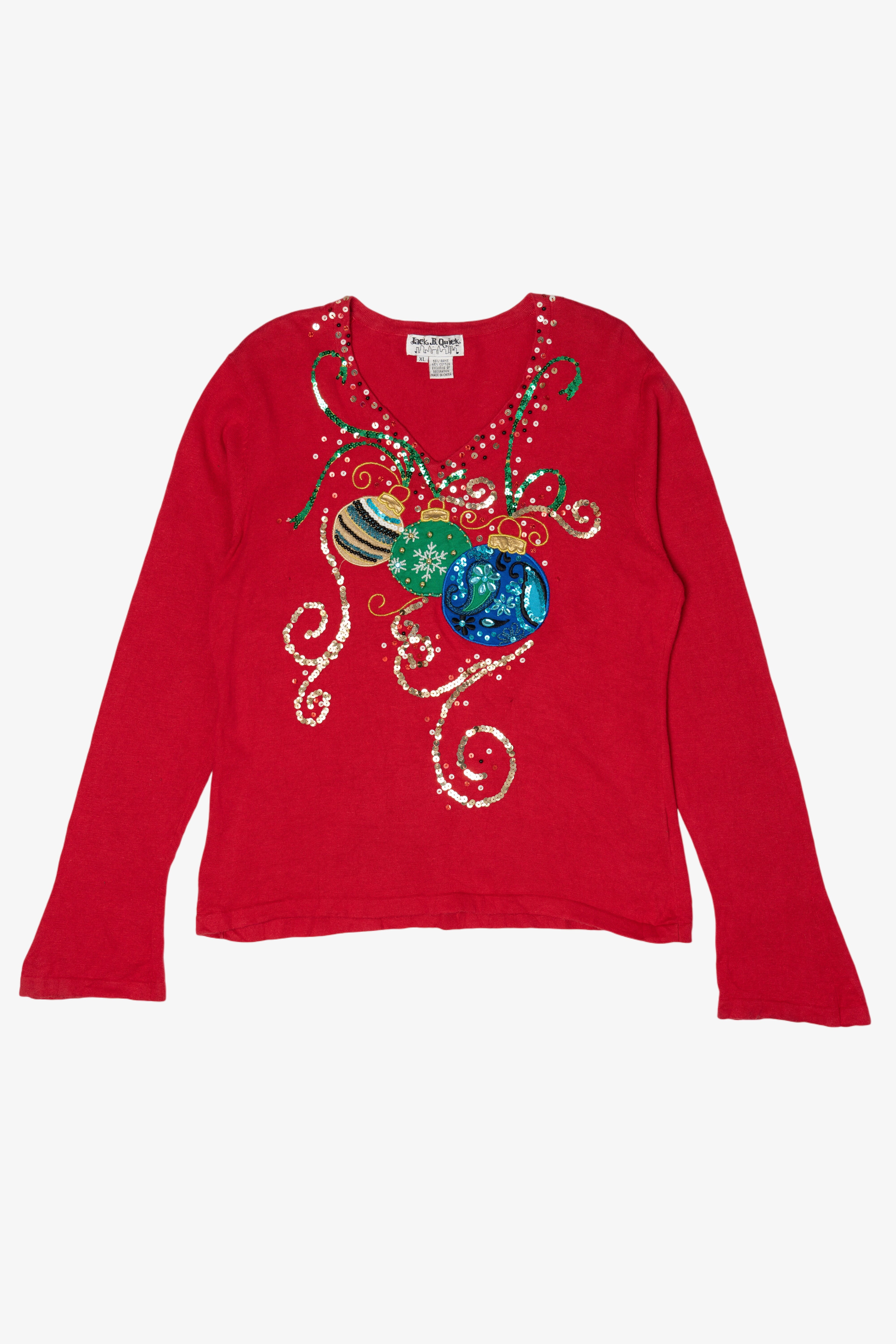 Vintage Red Jack B. Quick Ornaments Ugly Christmas Pullover (2000s)
