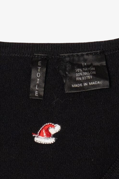 Vintage Y2k Lightweight Black Etoile Santa Clothes Ugly Christmas Pullover (2000s)