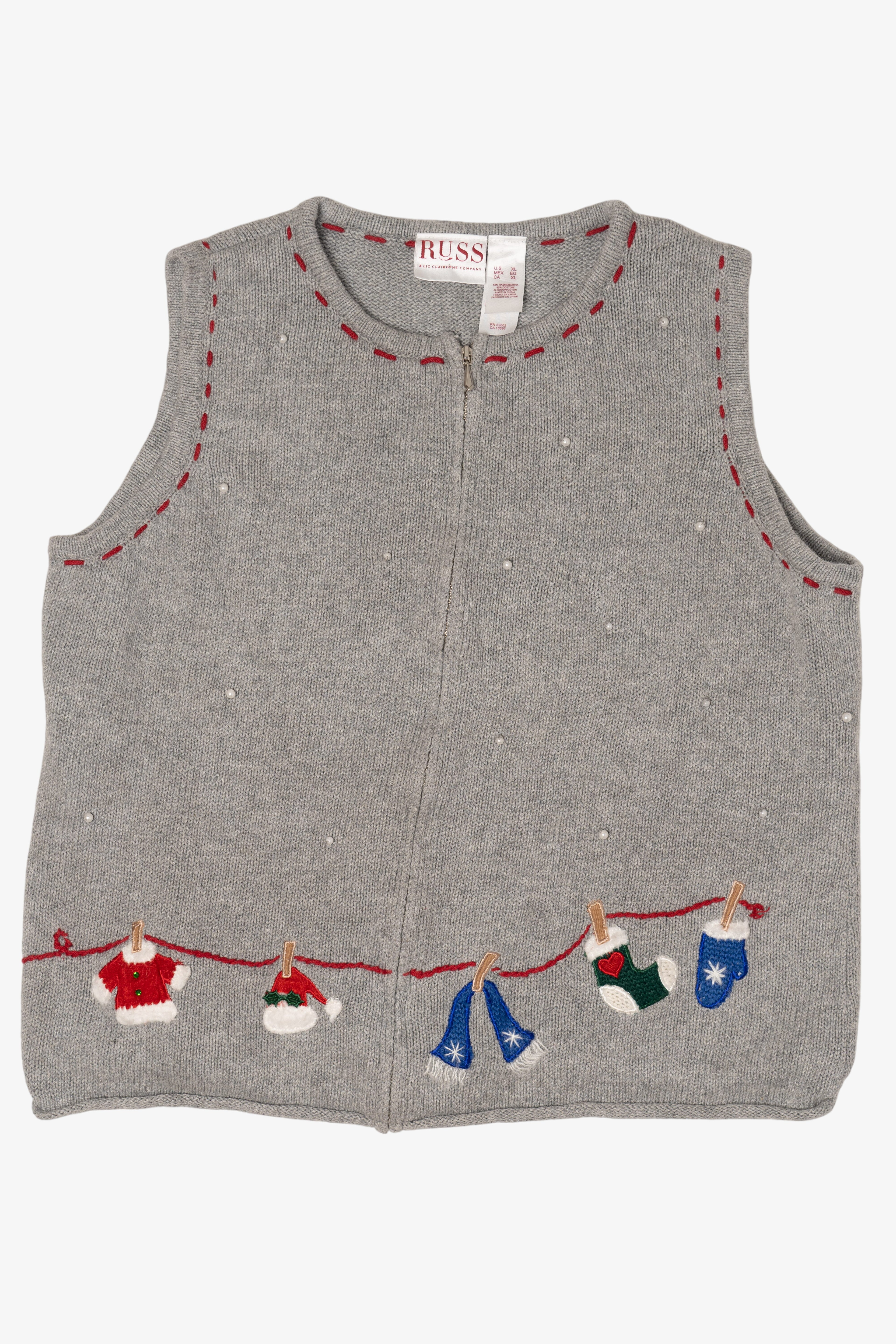 Vintage Gray Russ Ugly Clothesline Christmas Vest (1990s)