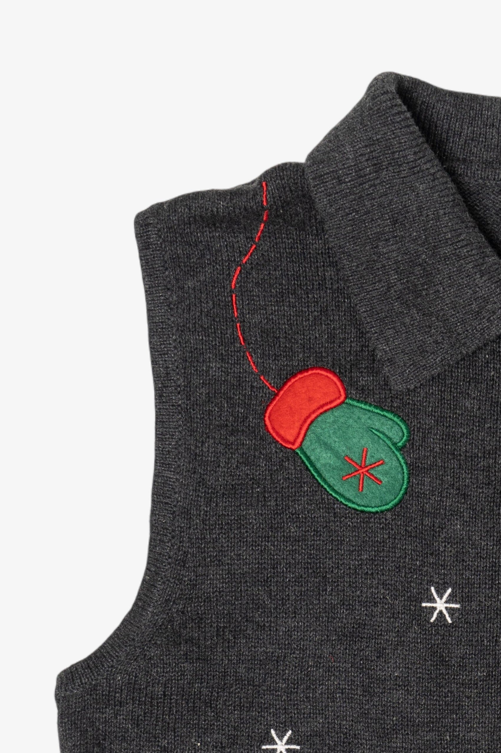 Vintage Dark Gray Crystal Kole Mittens Ugly Christmas Vest (1990s)