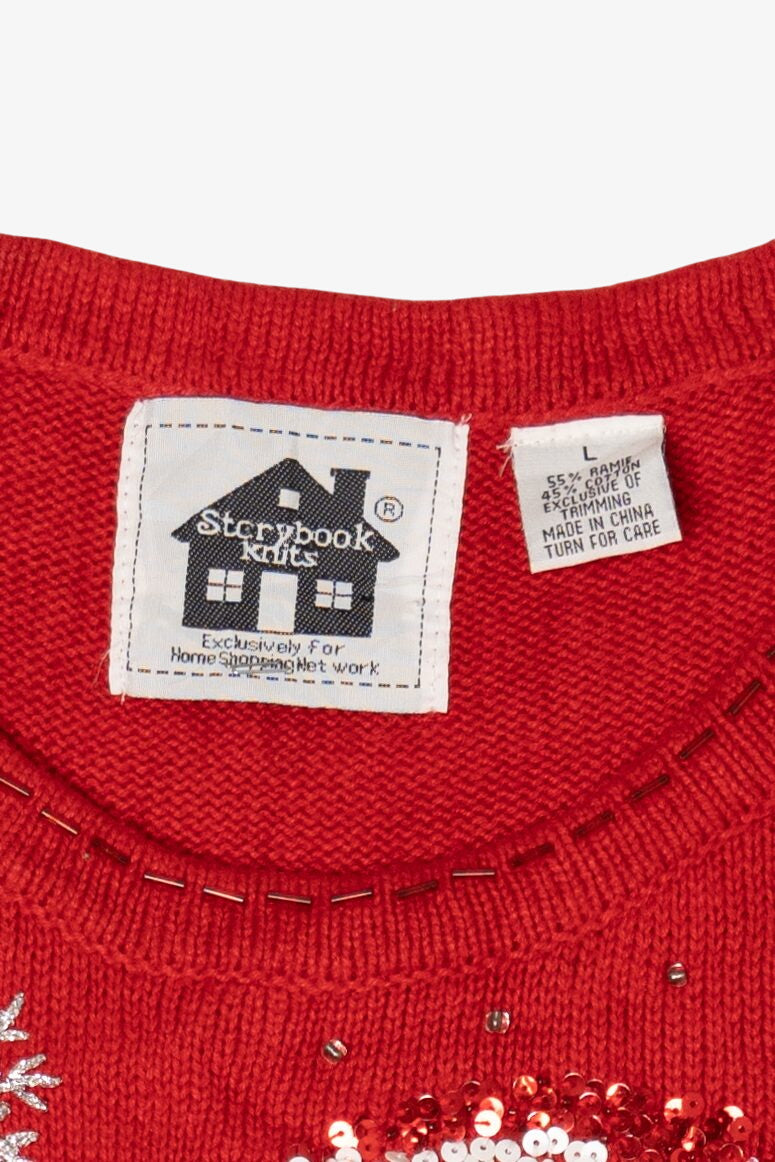 Vintage Red Storybook Knits Santa Ugly Christmas Pullover (2000s)