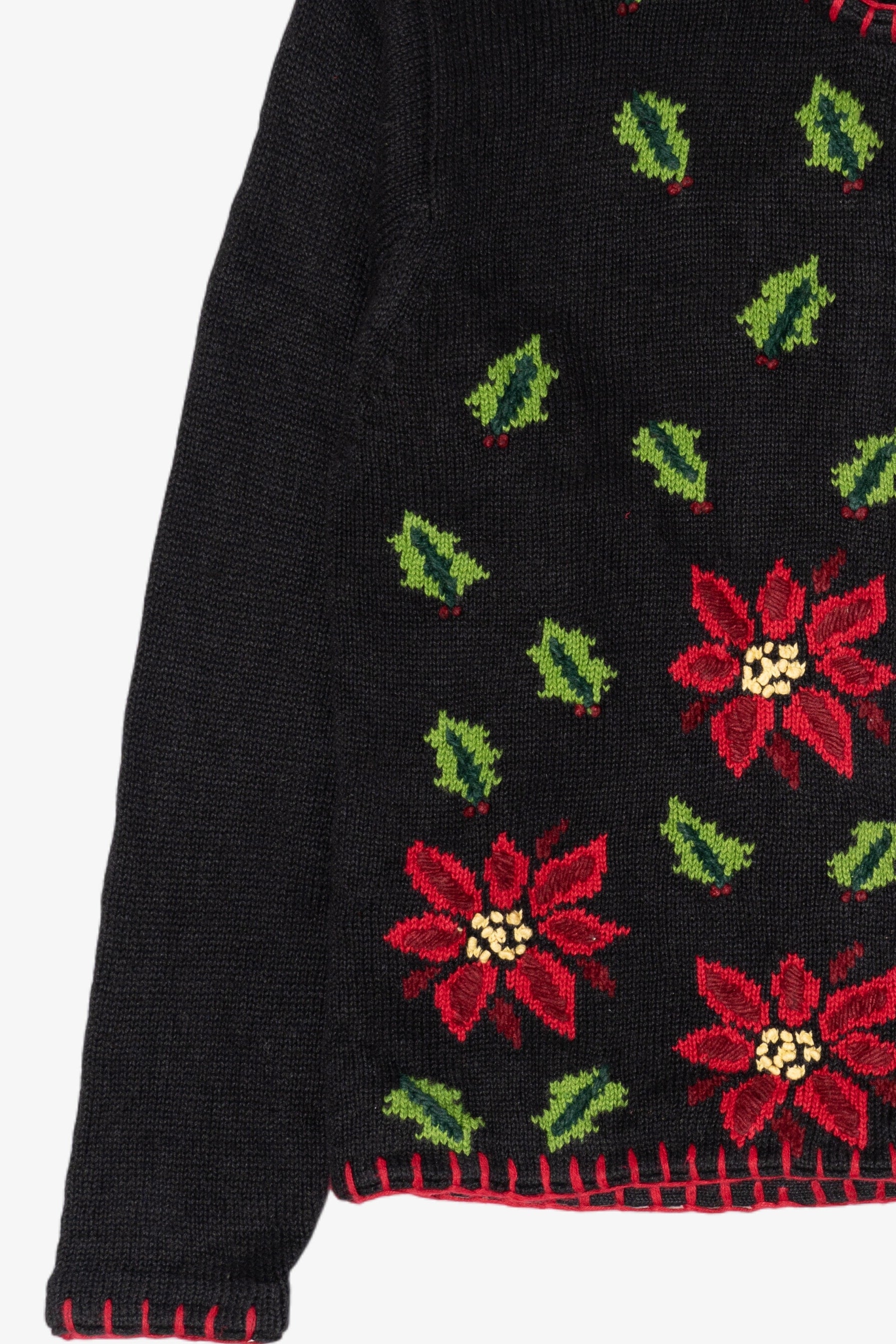 Vintage Black Crystal Kobe Flowers Ugly Christmas Cardigan (1990s)