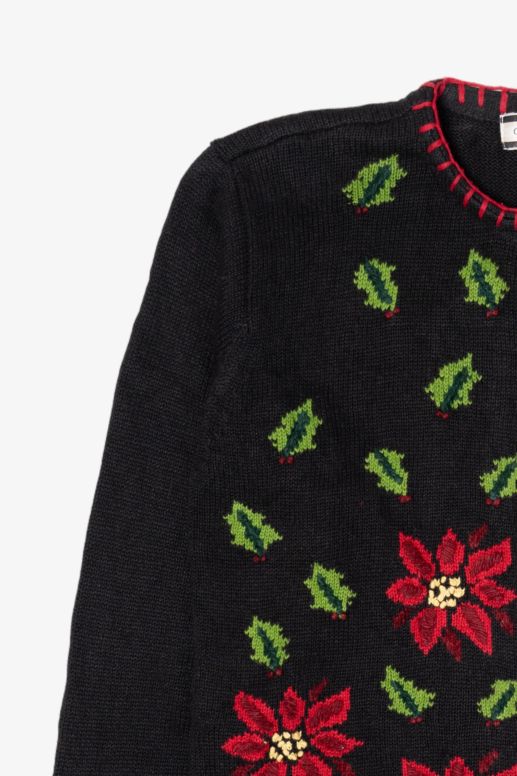 Vintage Black Crystal Kobe Flowers Ugly Christmas Cardigan (1990s)