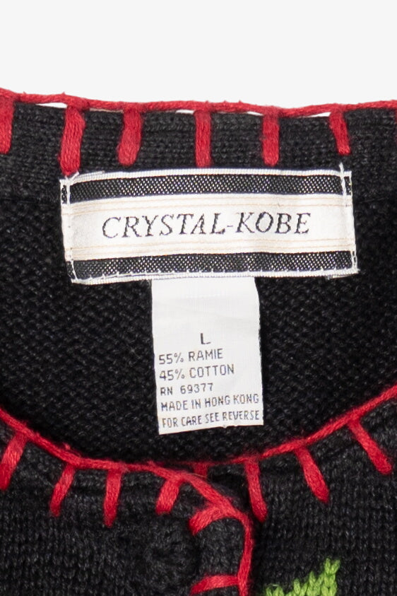 Vintage Black Crystal Kobe Flowers Ugly Christmas Cardigan (1990s)