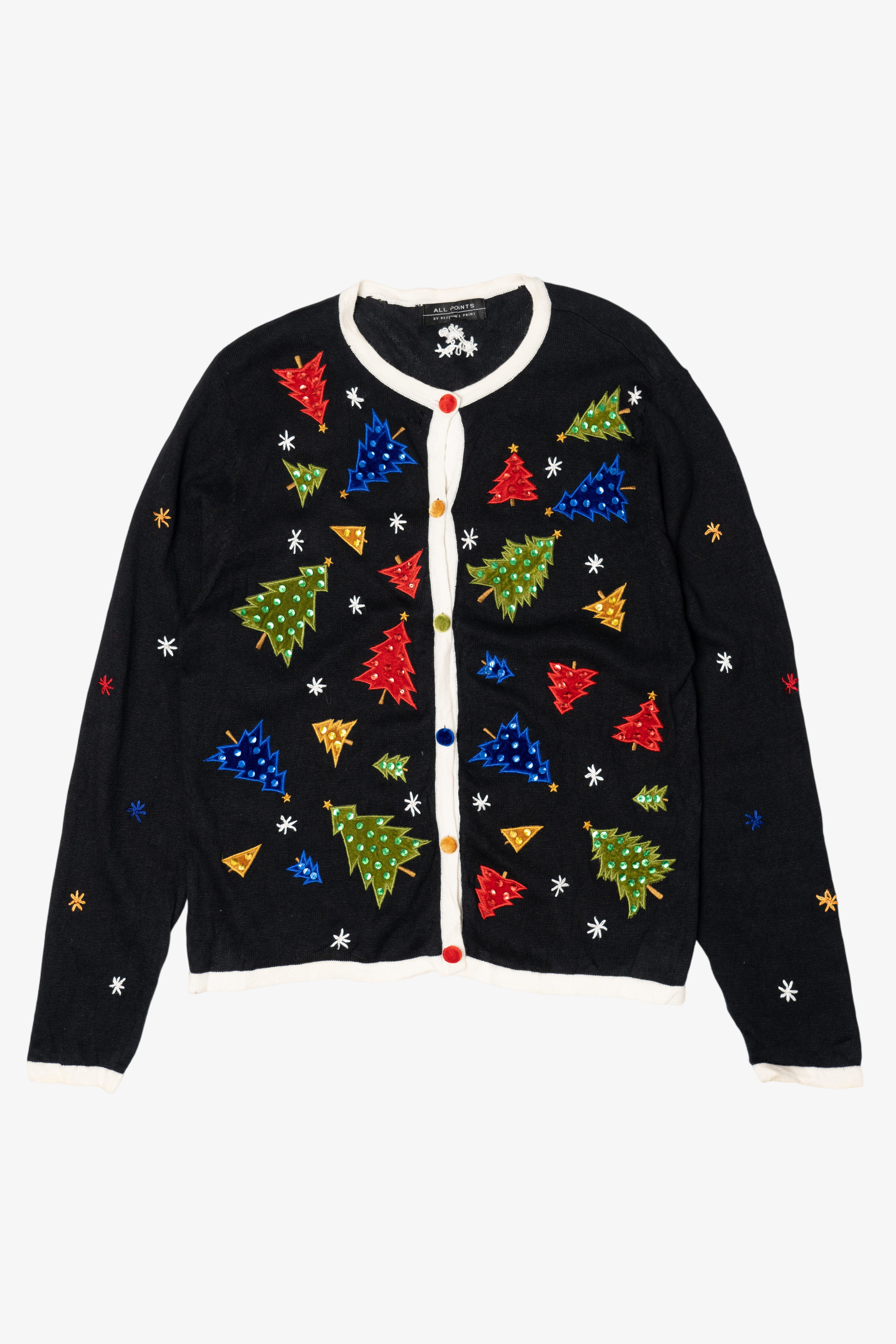 Vintage Black All Points Trees Ugly Christmas Cardigan (1990s)