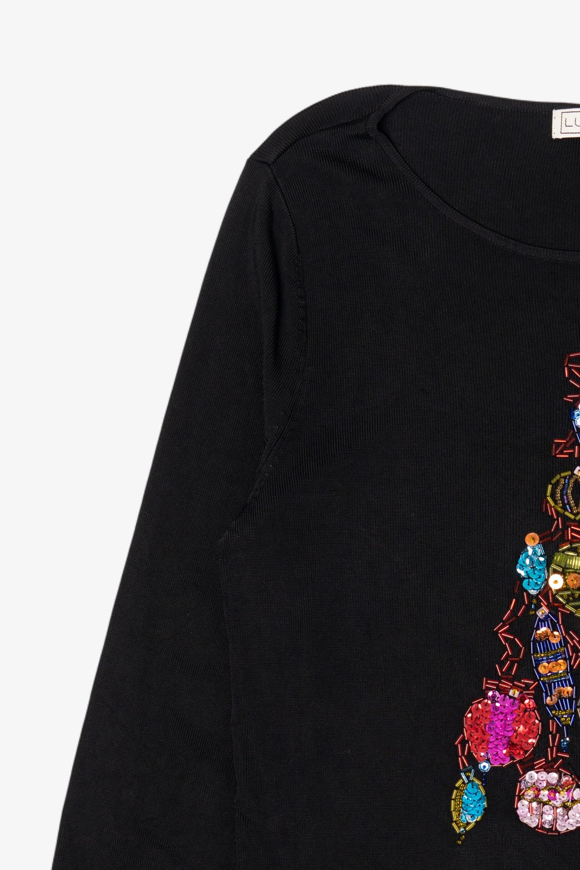 Vintage Black Lucia Burns Ornament Tree Ugly Christmas Pullover (2000s)