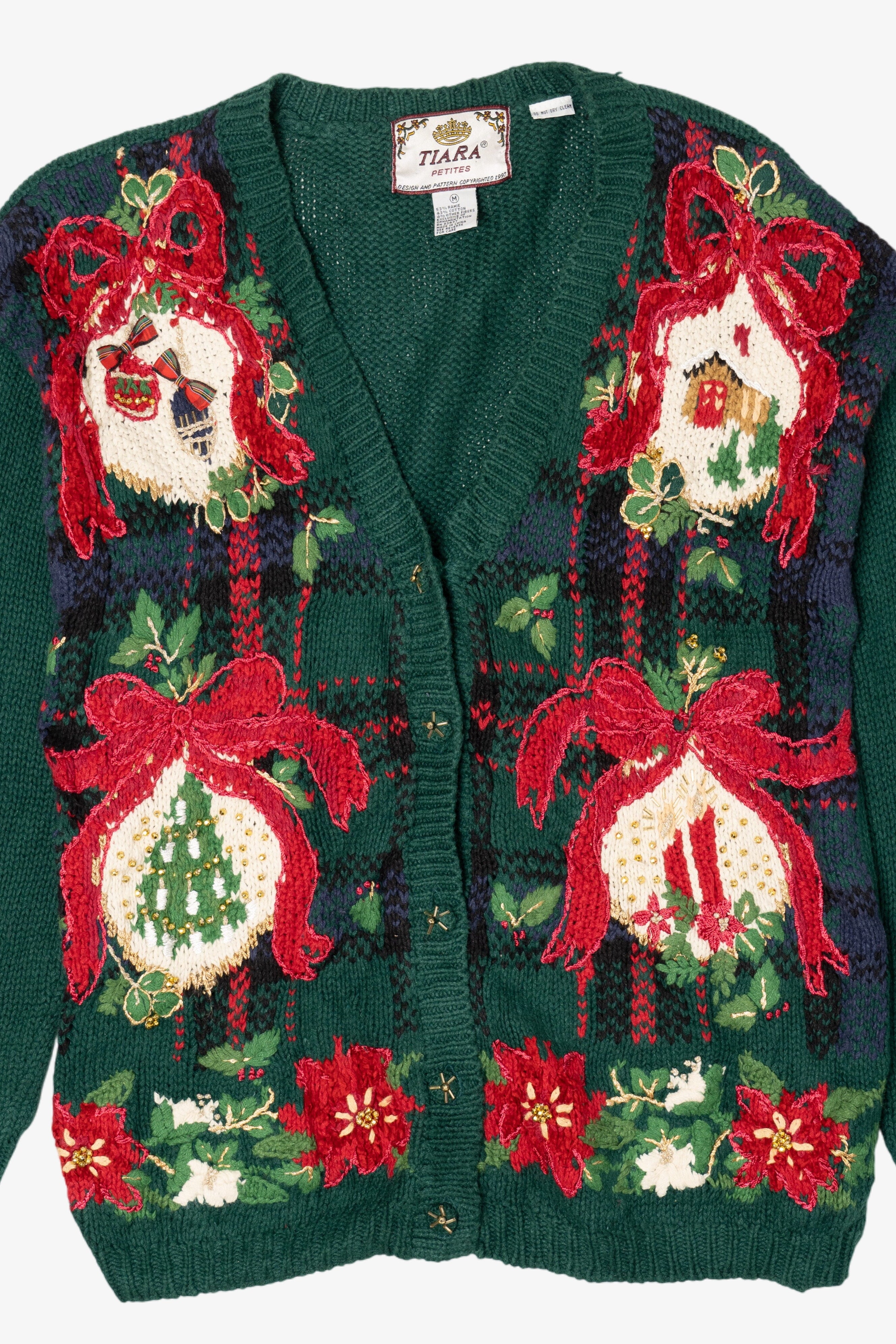 Vintage Green Tiara Ugly Christmas Cardigan (1990s)