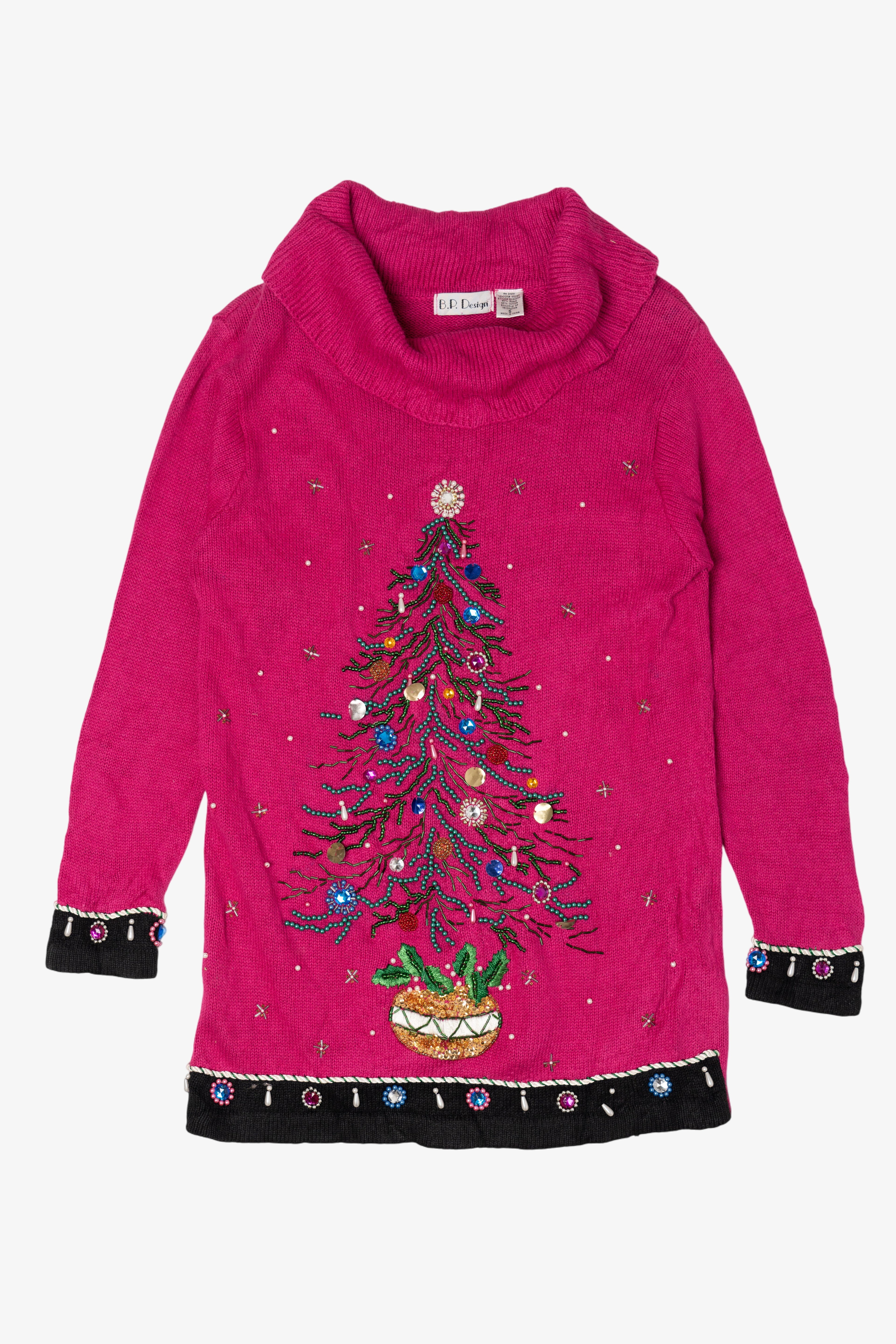 Vintage Pink B.P Design Tree Ugly Christmas Pullover (2000s)