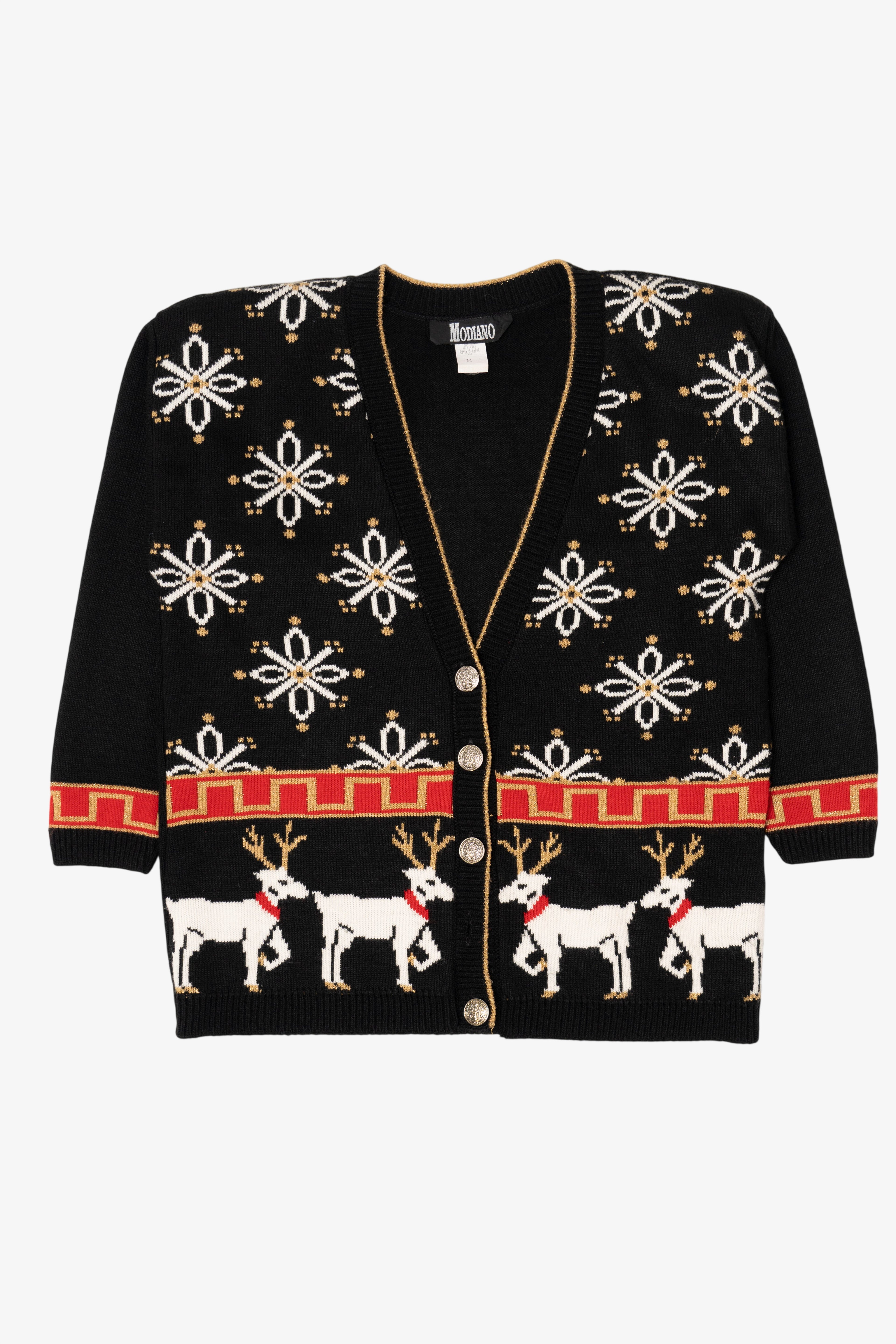 Vintage Black Modiano Reindeer Ugly Christmas Cardigan (1980s)