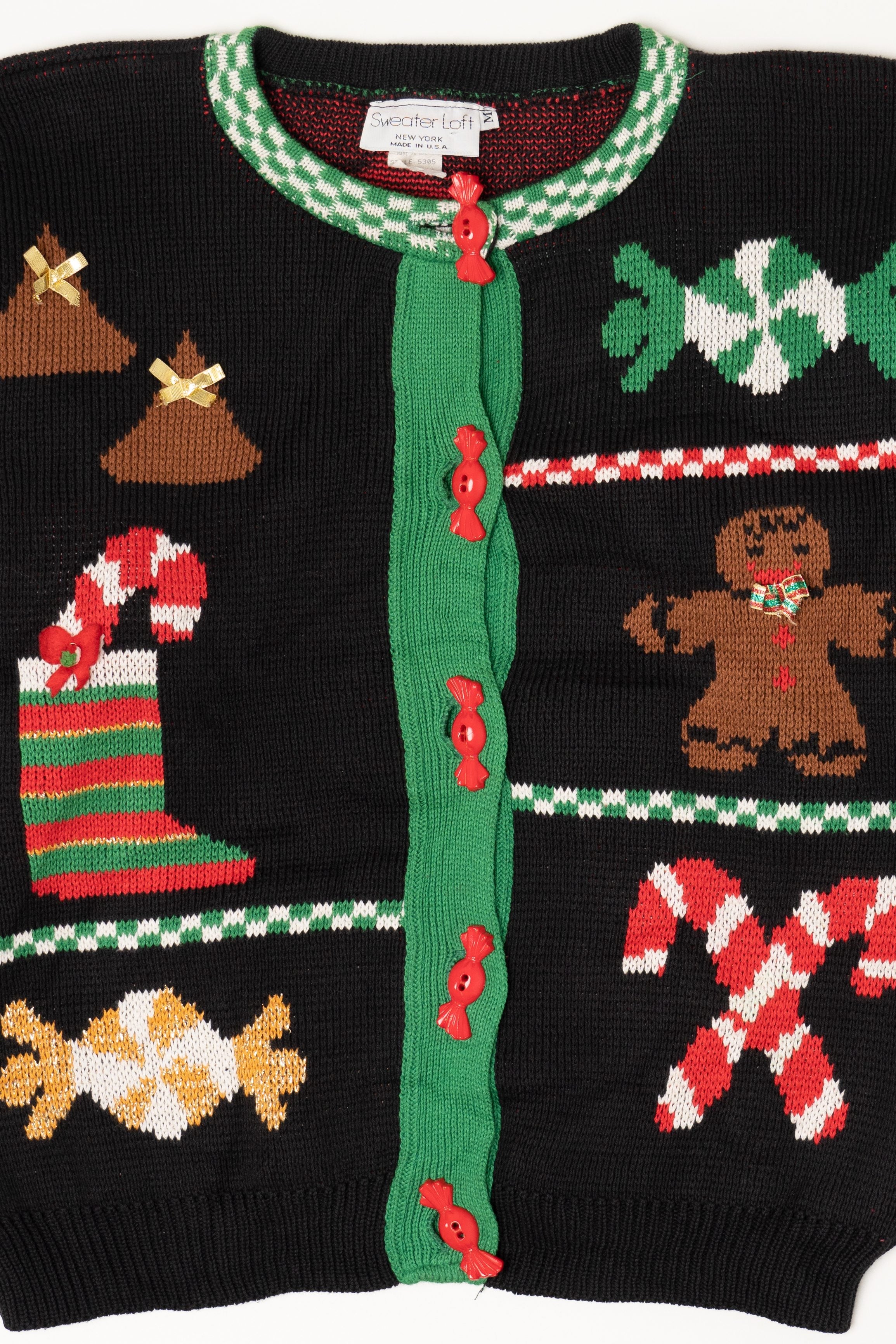 Vintage Black Sweater Loft Gingerbread Man Ugly Christmas Sweater (1990s)