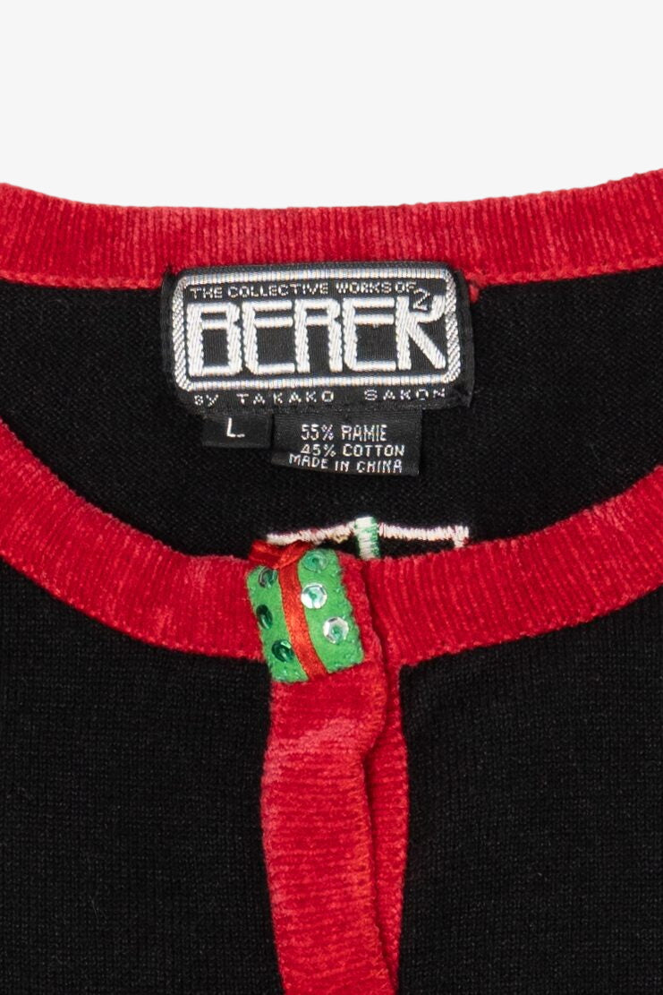 Vintage Black Berek Present Tree Ugly Christmas Cardigan (1990s)