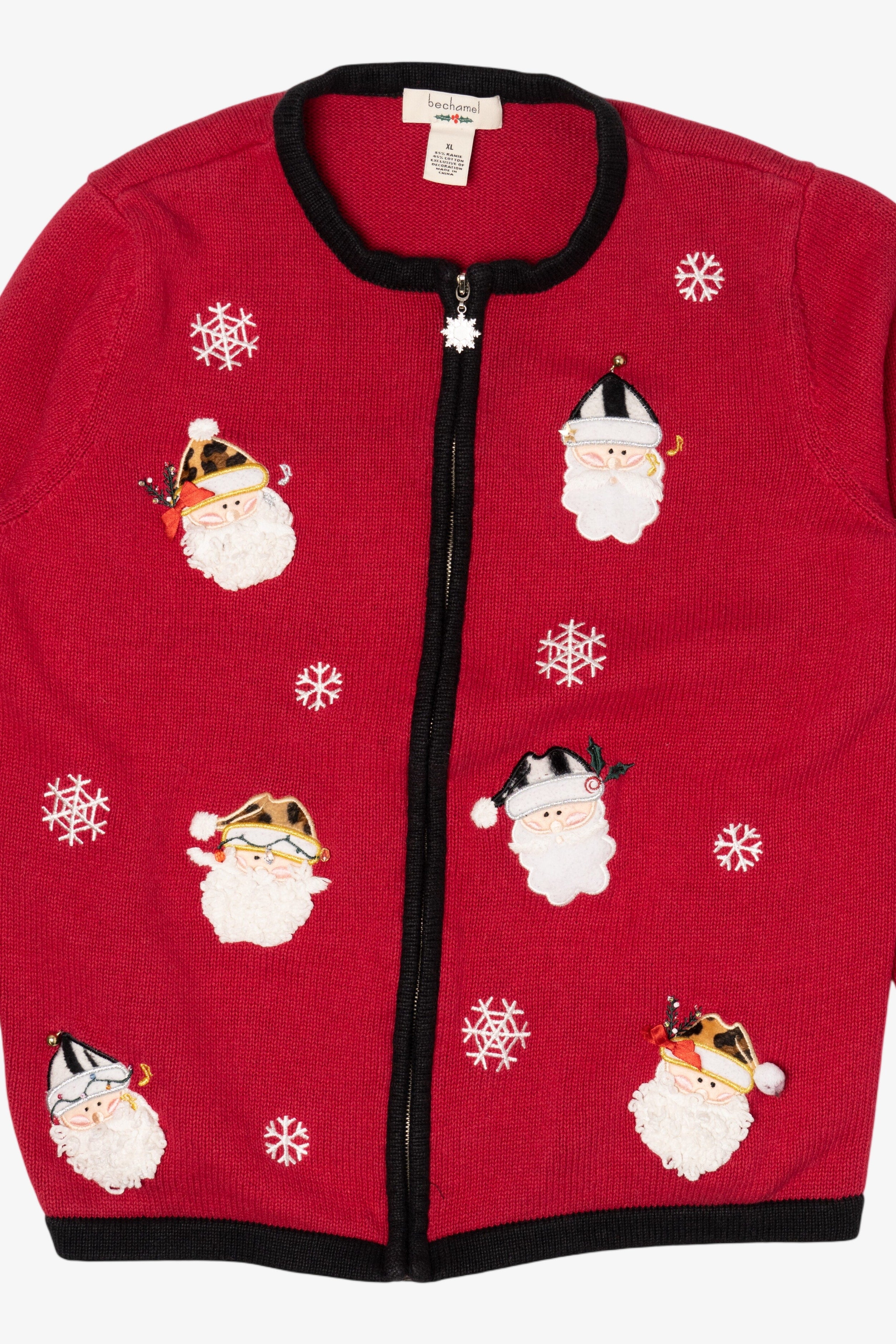 Vintage Red Bechamel Santas Ugly Christmas Cardigan (1990s)