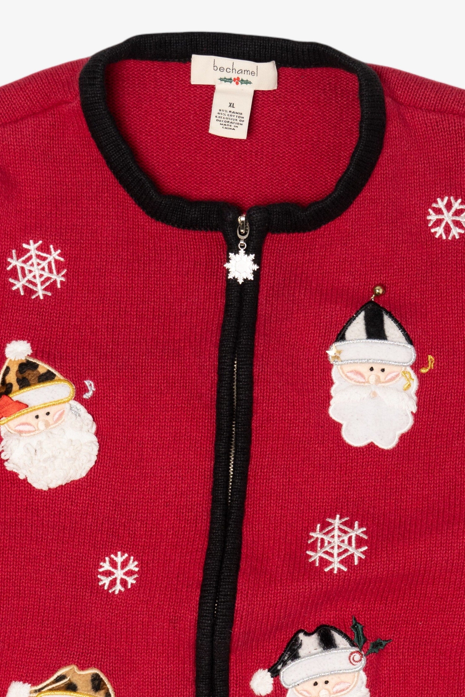 Vintage Red Bechamel Santas Ugly Christmas Cardigan (1990s)