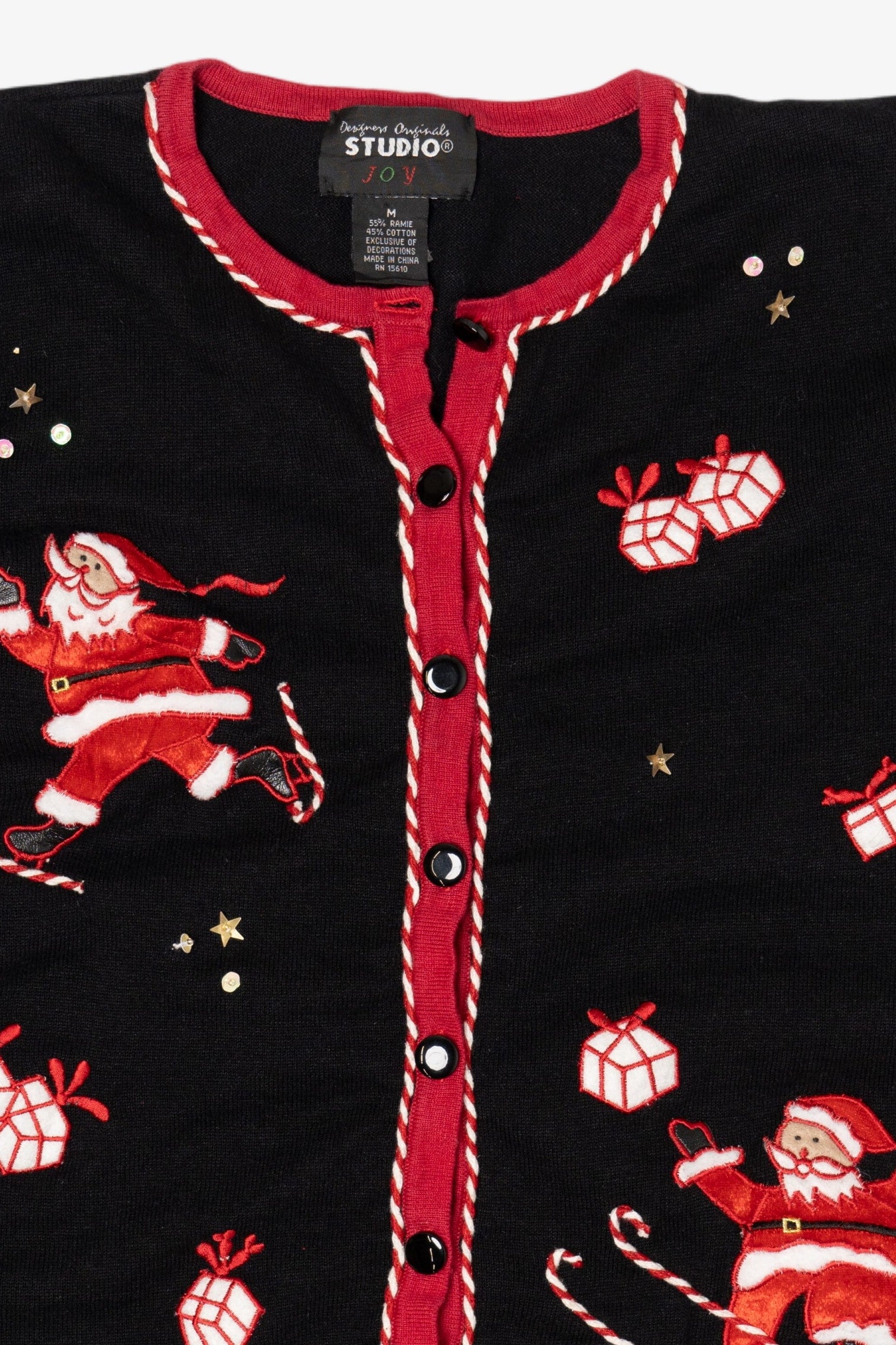 Vintage Black Studio Joy Santa Skating Ugly Christmas Cardigan (1990s)