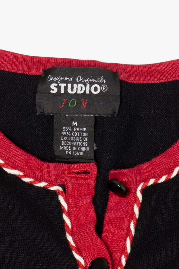 Vintage Black Studio Joy Santa Skating Ugly Christmas Cardigan (1990s)