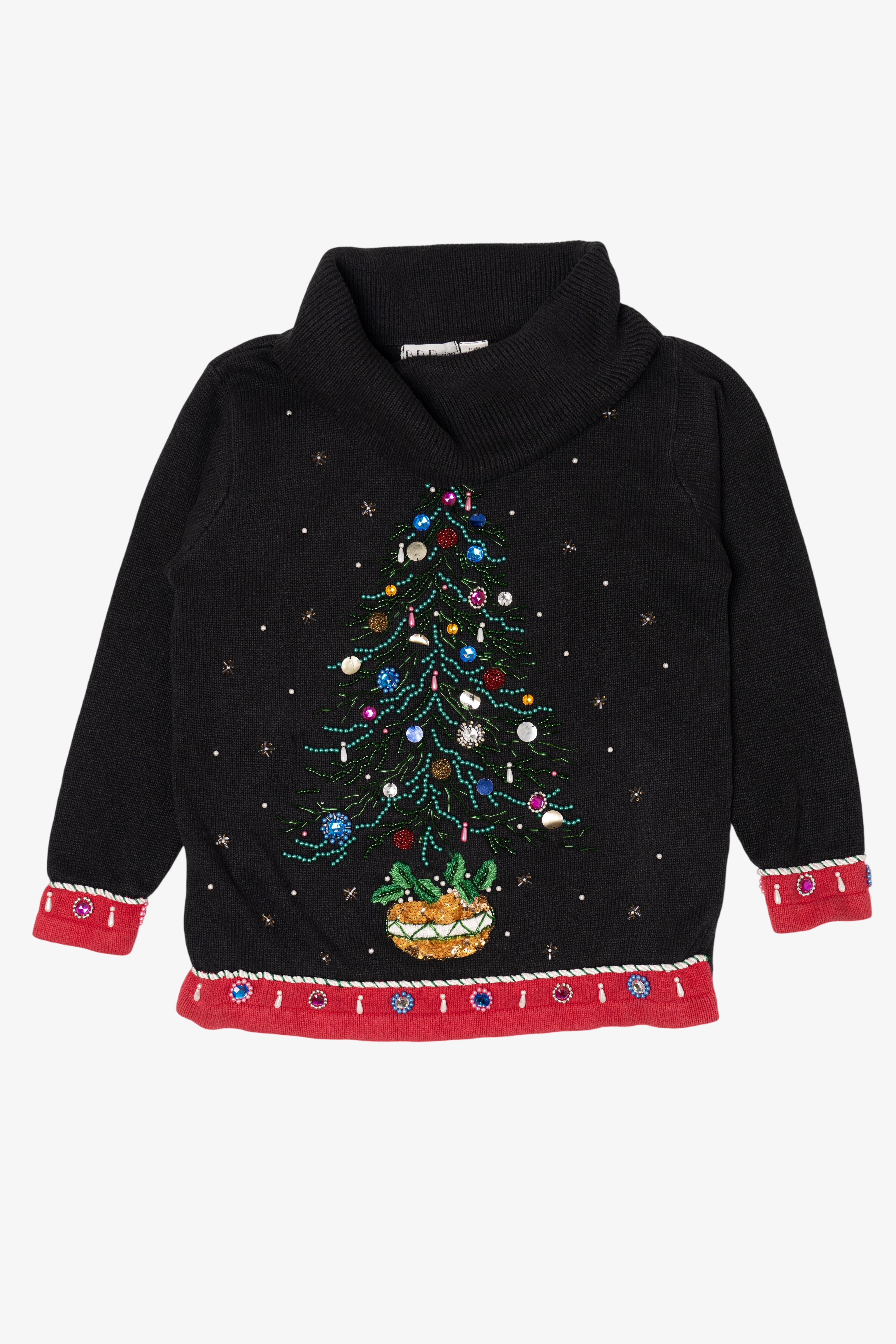 Vintage Black B.P Design Tree Ugly Christmas Pullover (1990s)