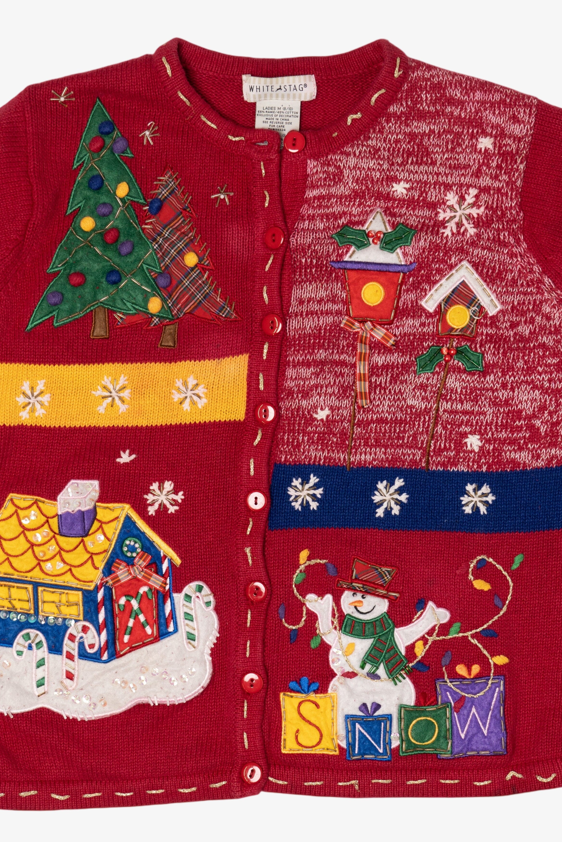 Vintage Red White Stag Ugly Christmas Cardigan (1990s)