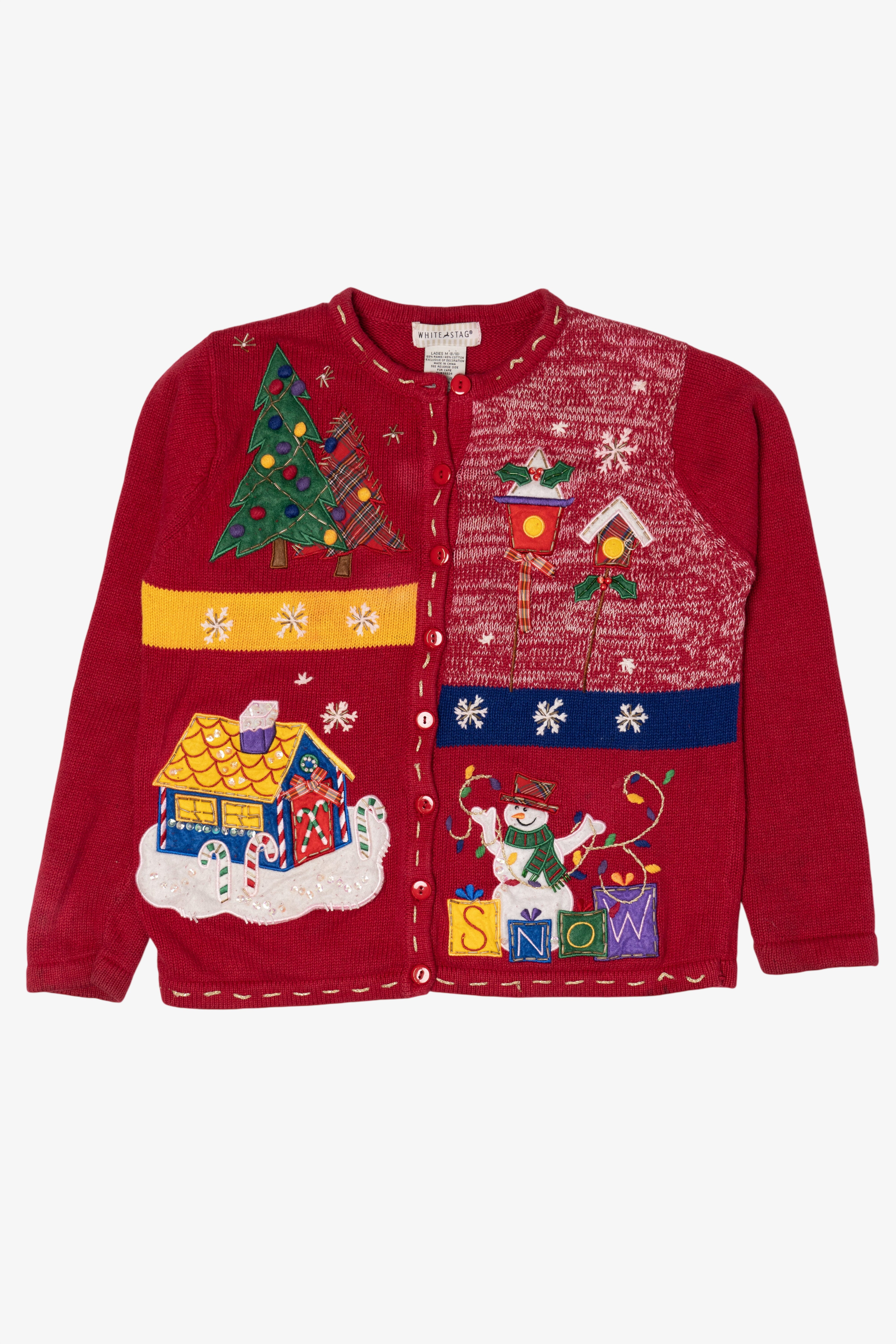Vintage Red White Stag Ugly Christmas Cardigan (1990s)