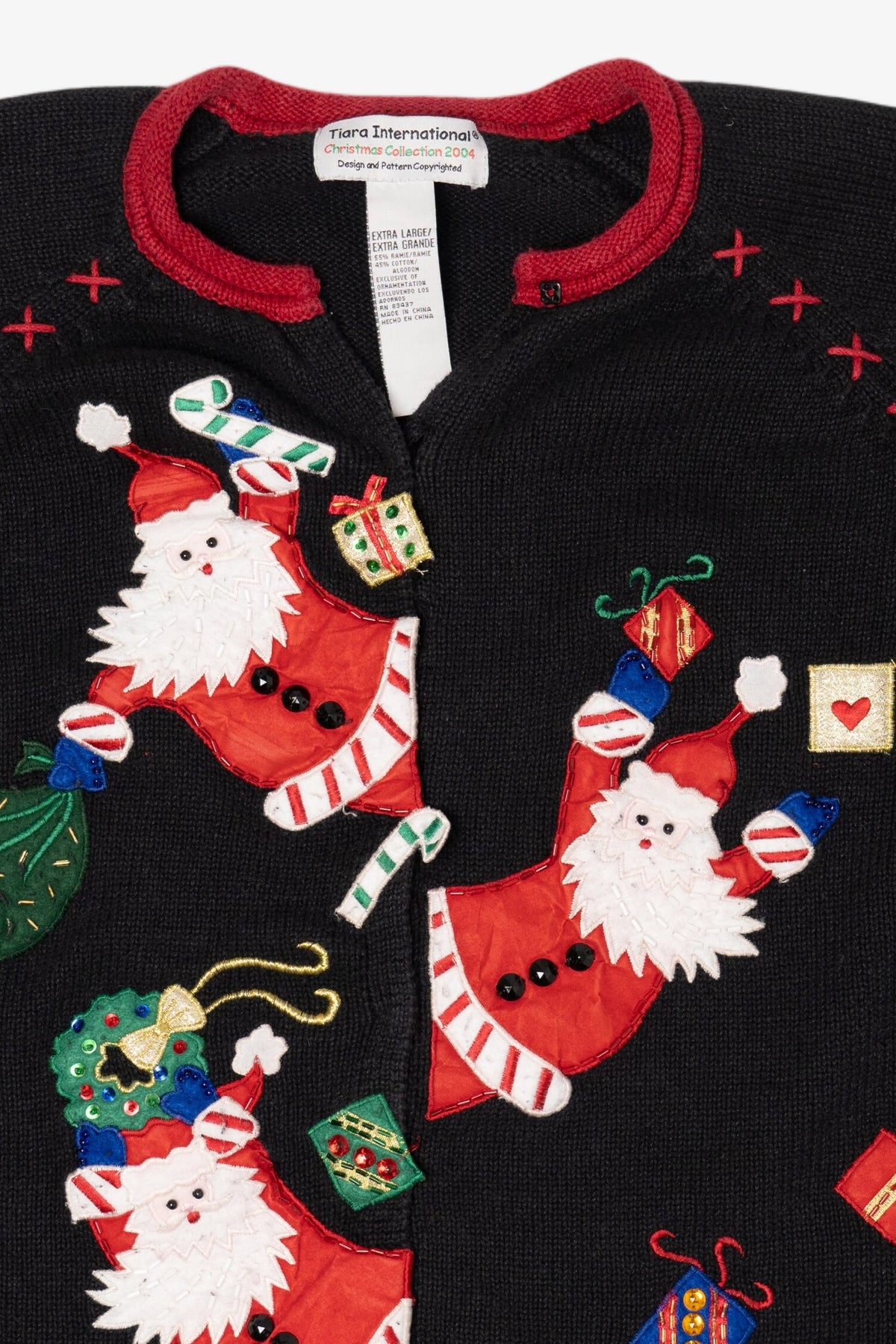 Vintage Black Tiara International Santa Ugly Christmas Cardigan (2000s)