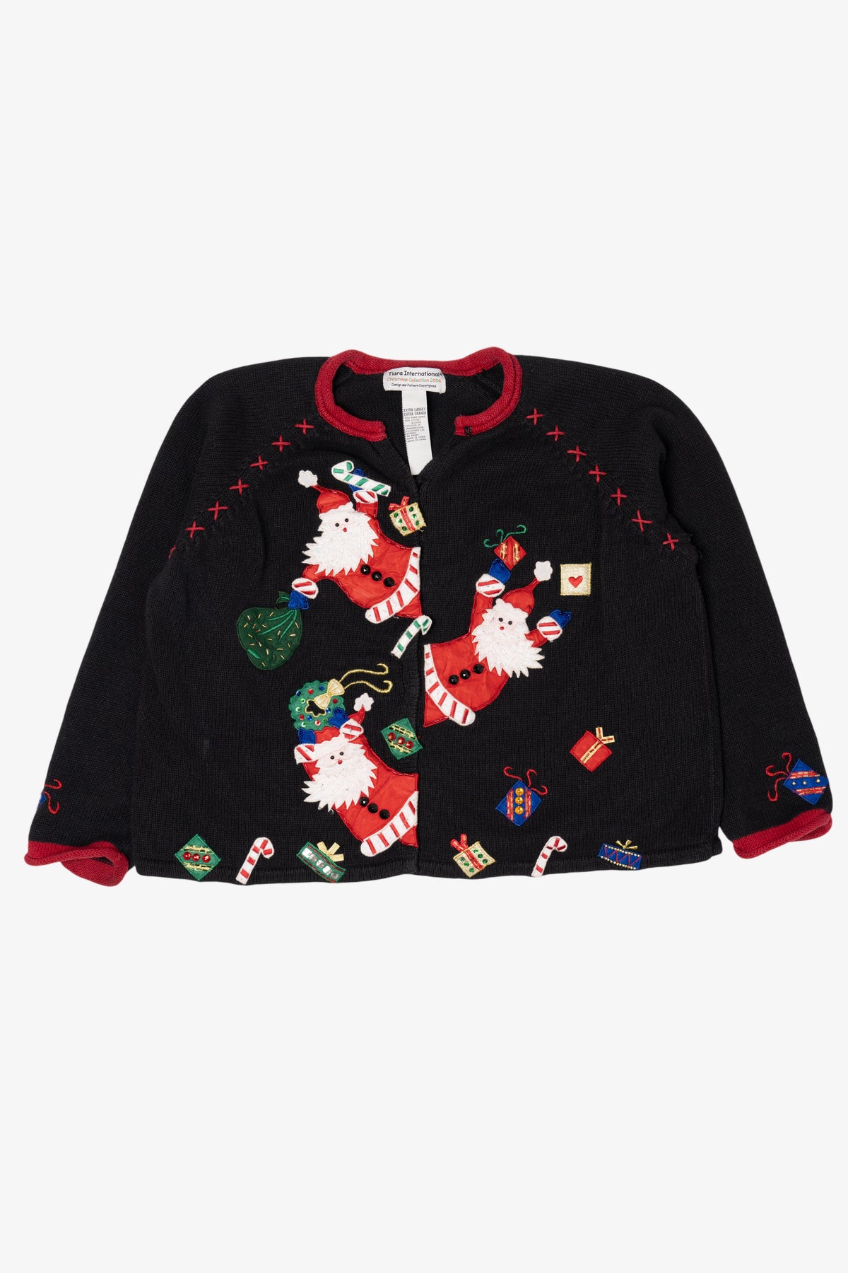 Vintage Black Tiara International Santa Ugly Christmas Cardigan (2000s)