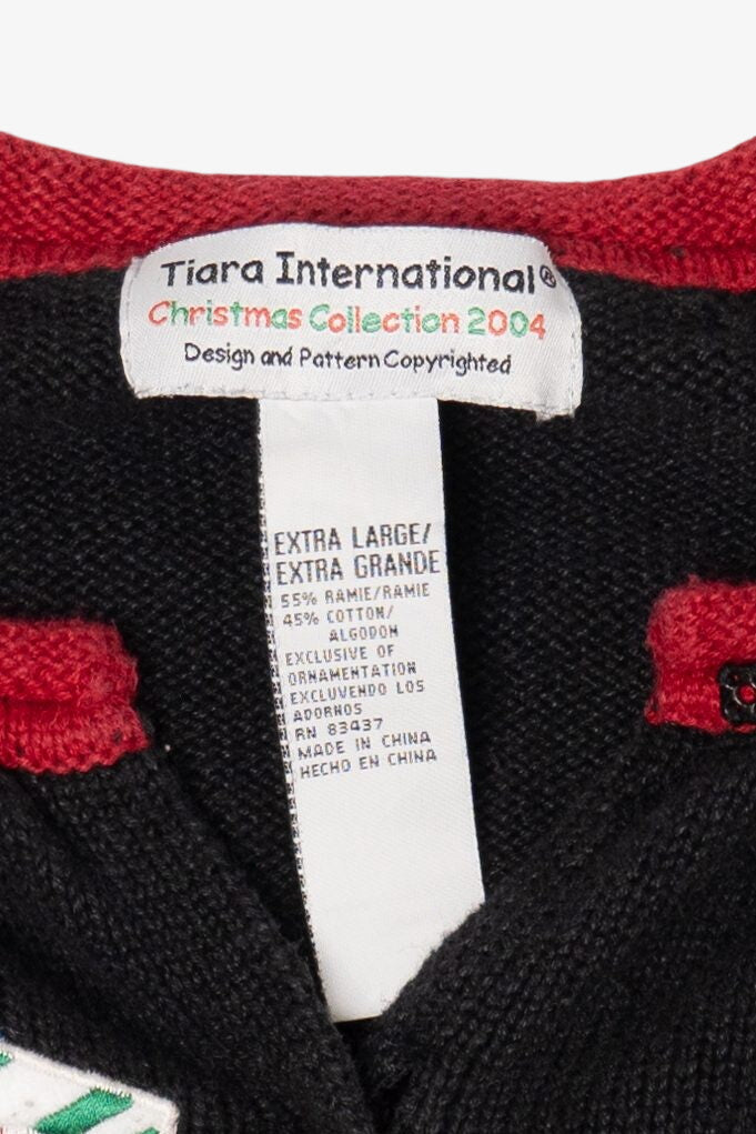 Vintage Black Tiara International Santa Ugly Christmas Cardigan (2000s)