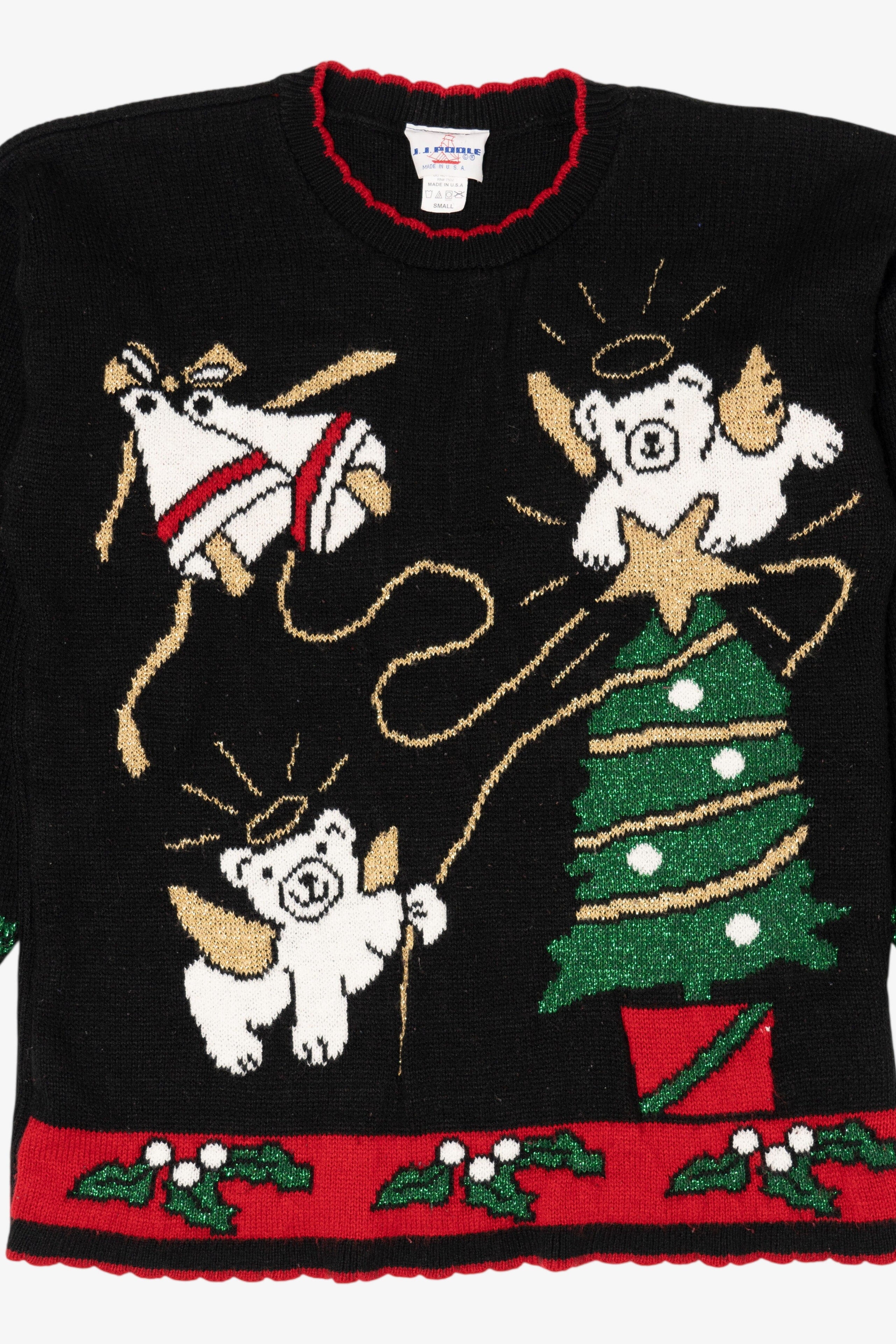 Vintage Black J.J Poole Angel Bears Ugly Christmas Pullover (1990s)