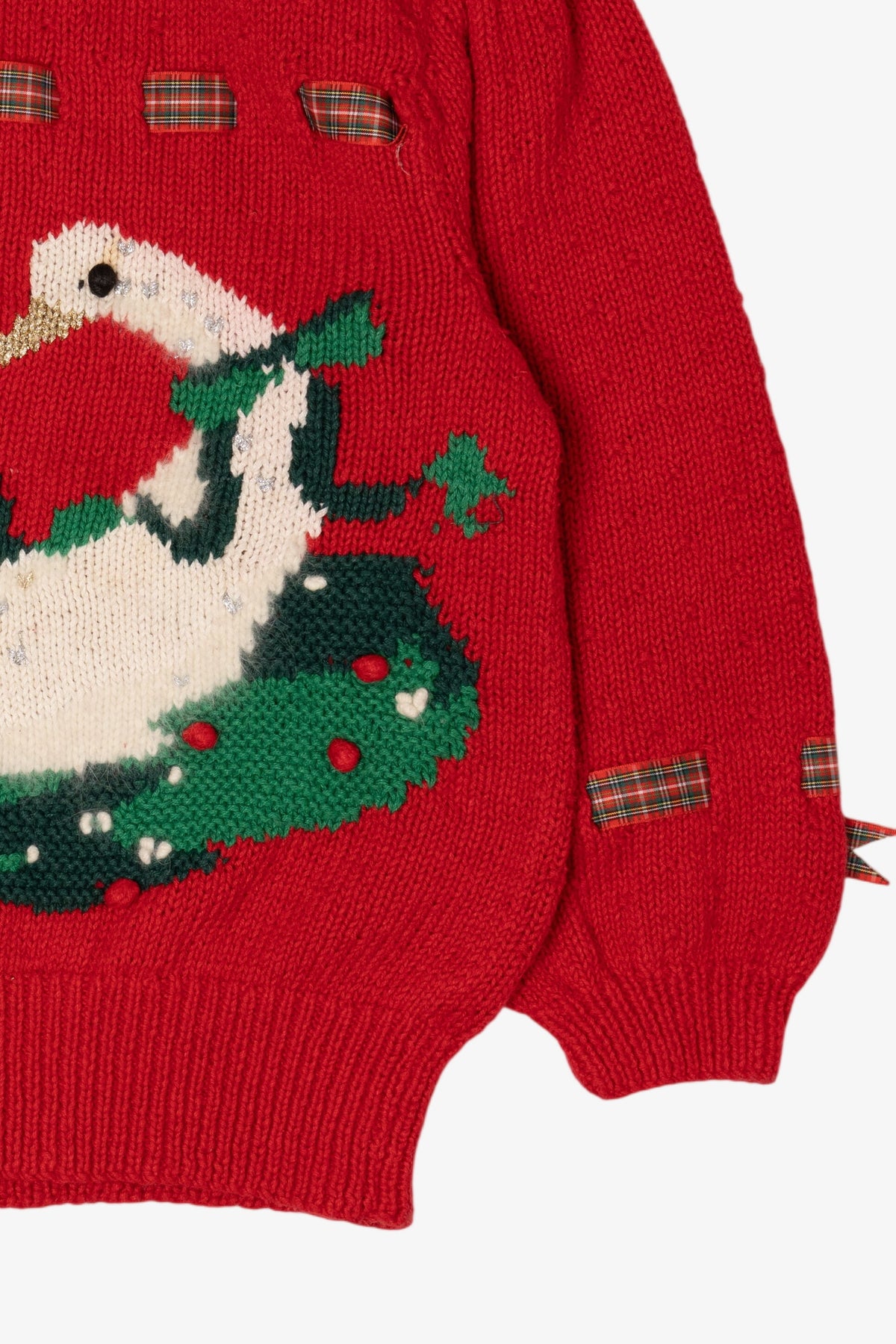 Vintage Red Marisa Christina Hand Knit Swan Ugly Christmas Pullover (1990s)