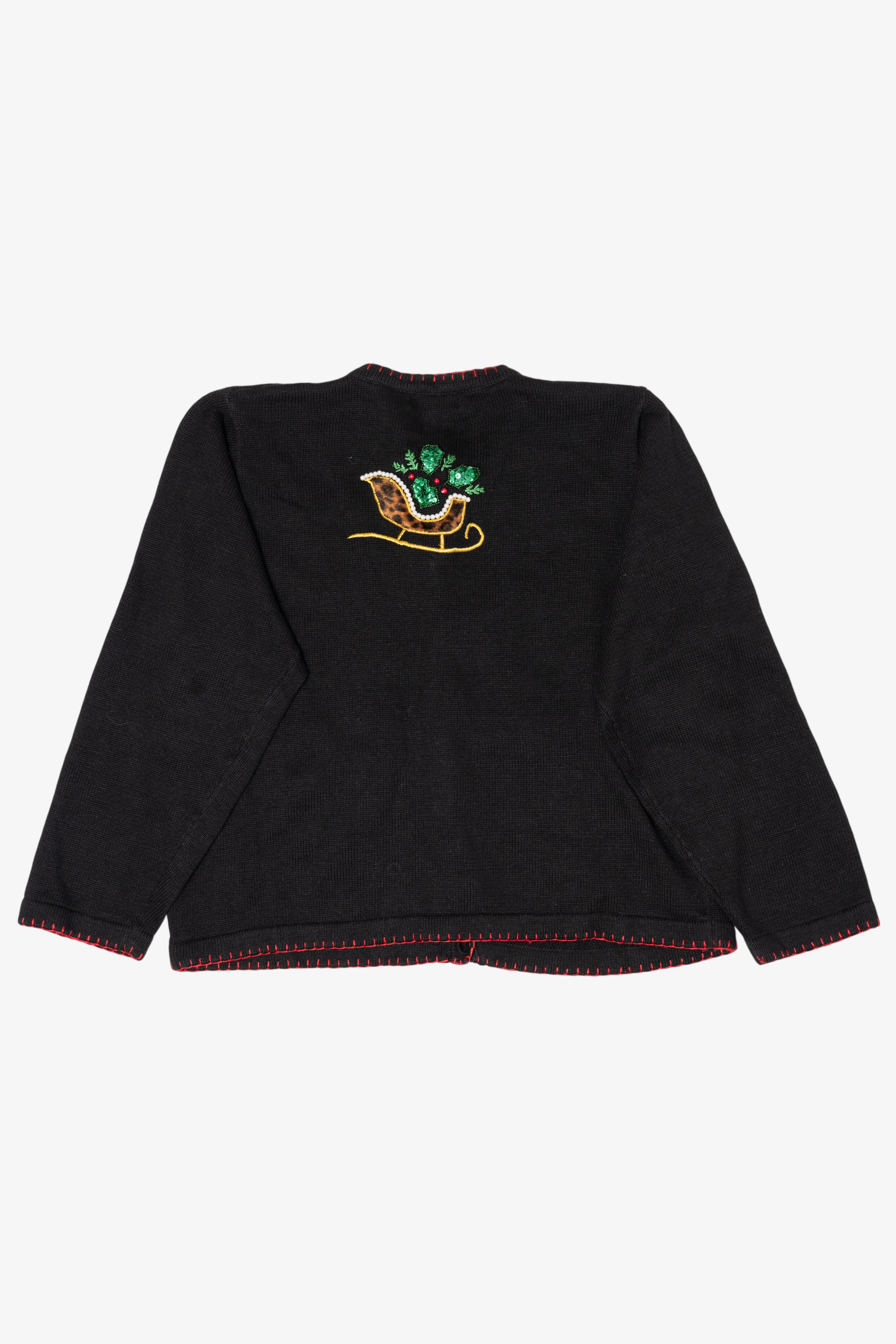 Vintage Black B.P Design Sleds Ugly Christmas Cardigan (1990s)