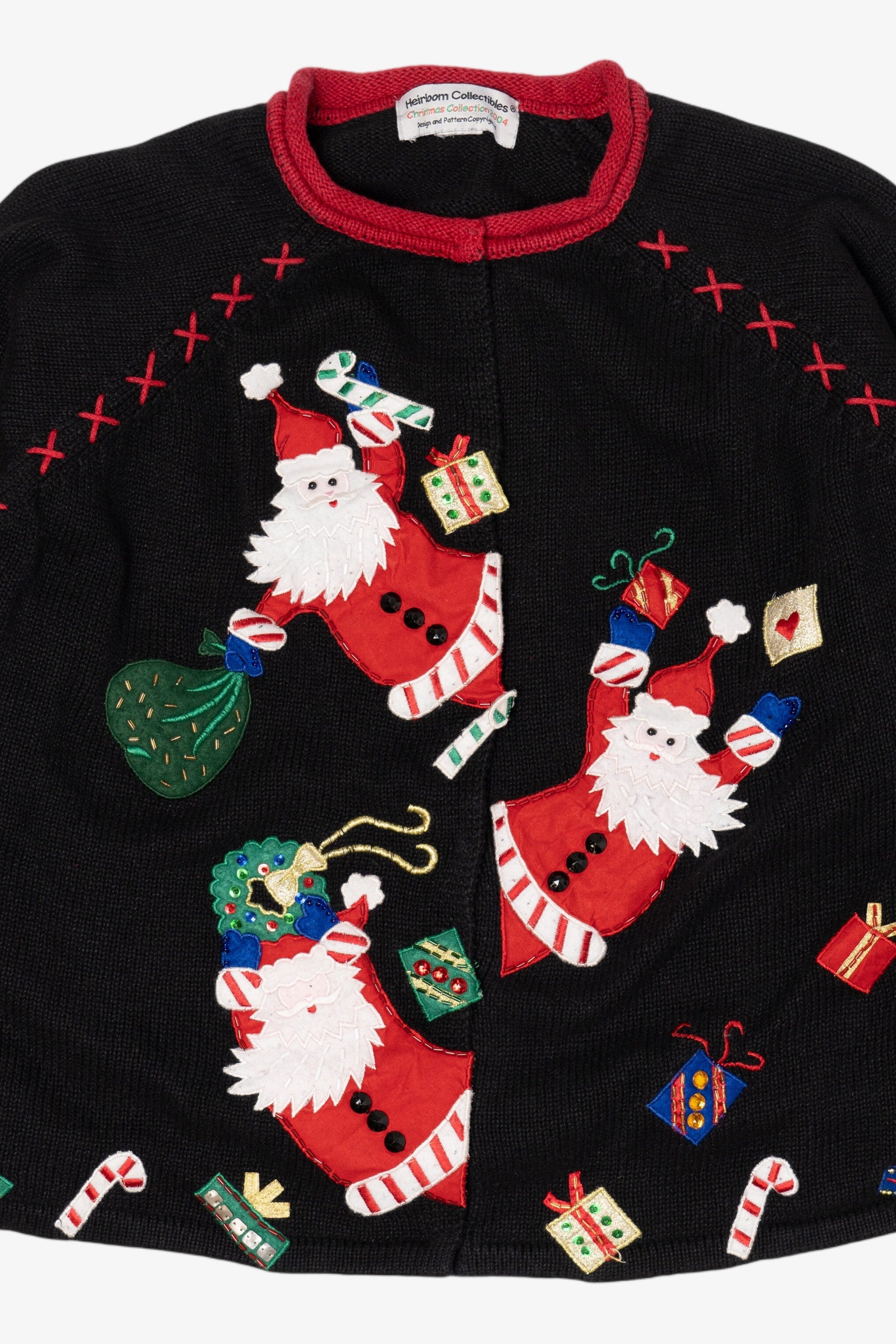 Vintage Black Heirloom Collectible Santa Ugly Christmas Cardigan (2000s)