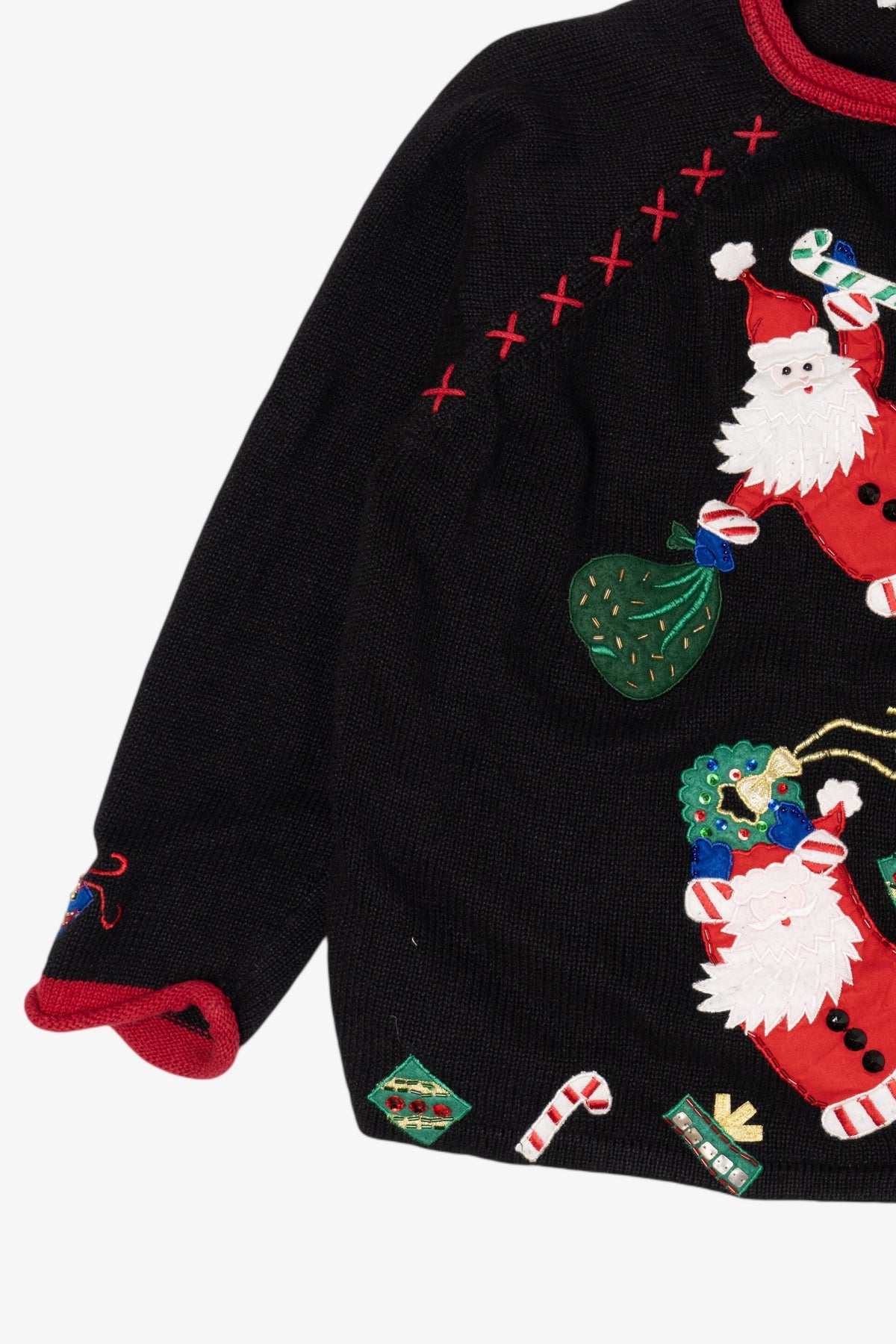 Vintage Black Heirloom Collectible Santa Ugly Christmas Cardigan (2000s)