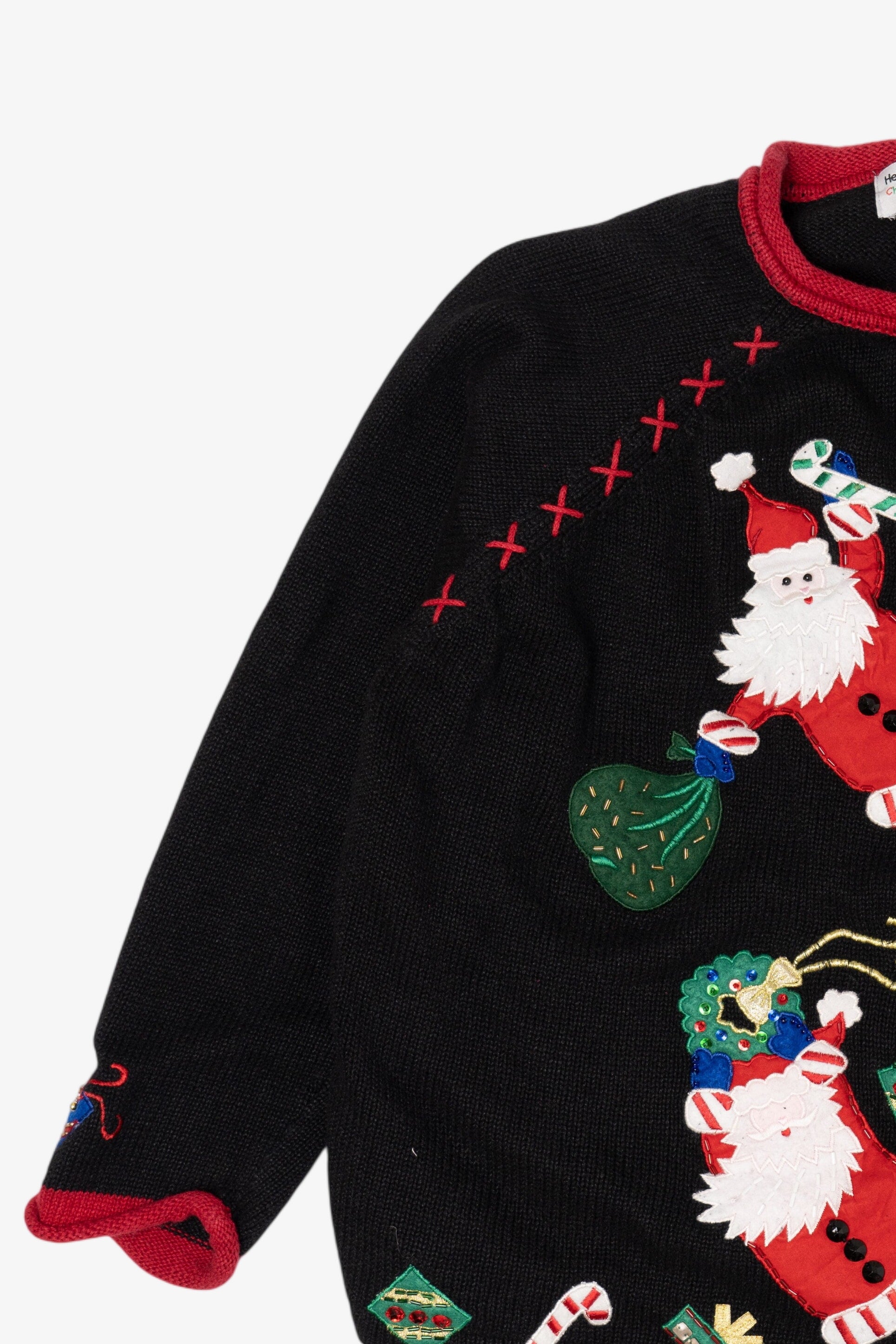 Vintage Black Heirloom Collectible Santa Ugly Christmas Cardigan (2000s)