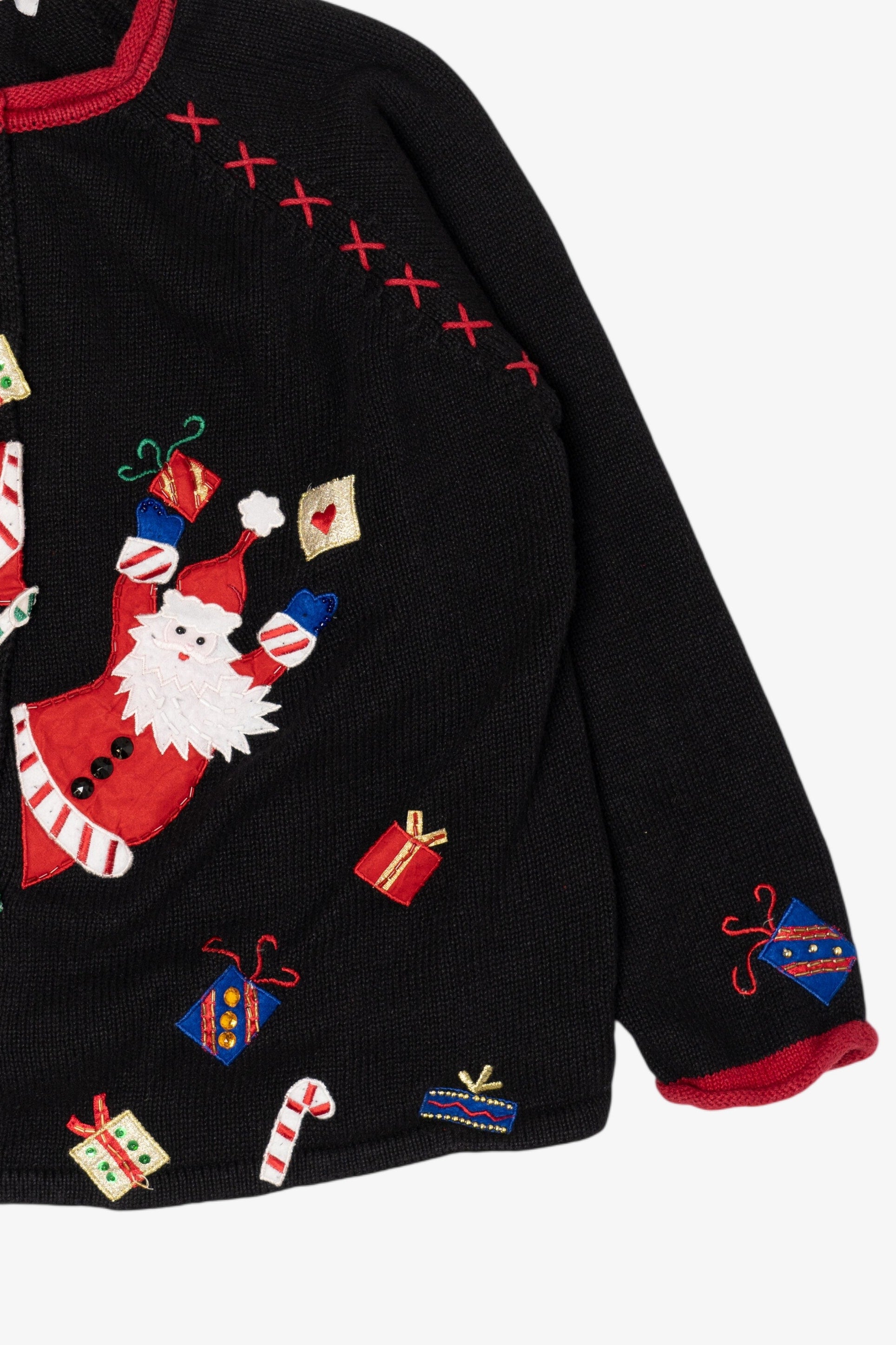 Vintage Black Heirloom Collectible Santa Ugly Christmas Cardigan (2000s)