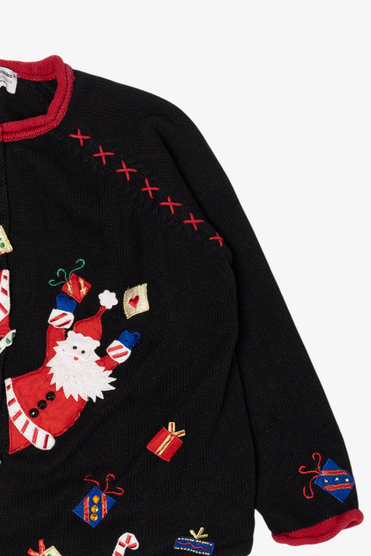 Vintage Black Heirloom Collectible Santa Ugly Christmas Cardigan (2000s)