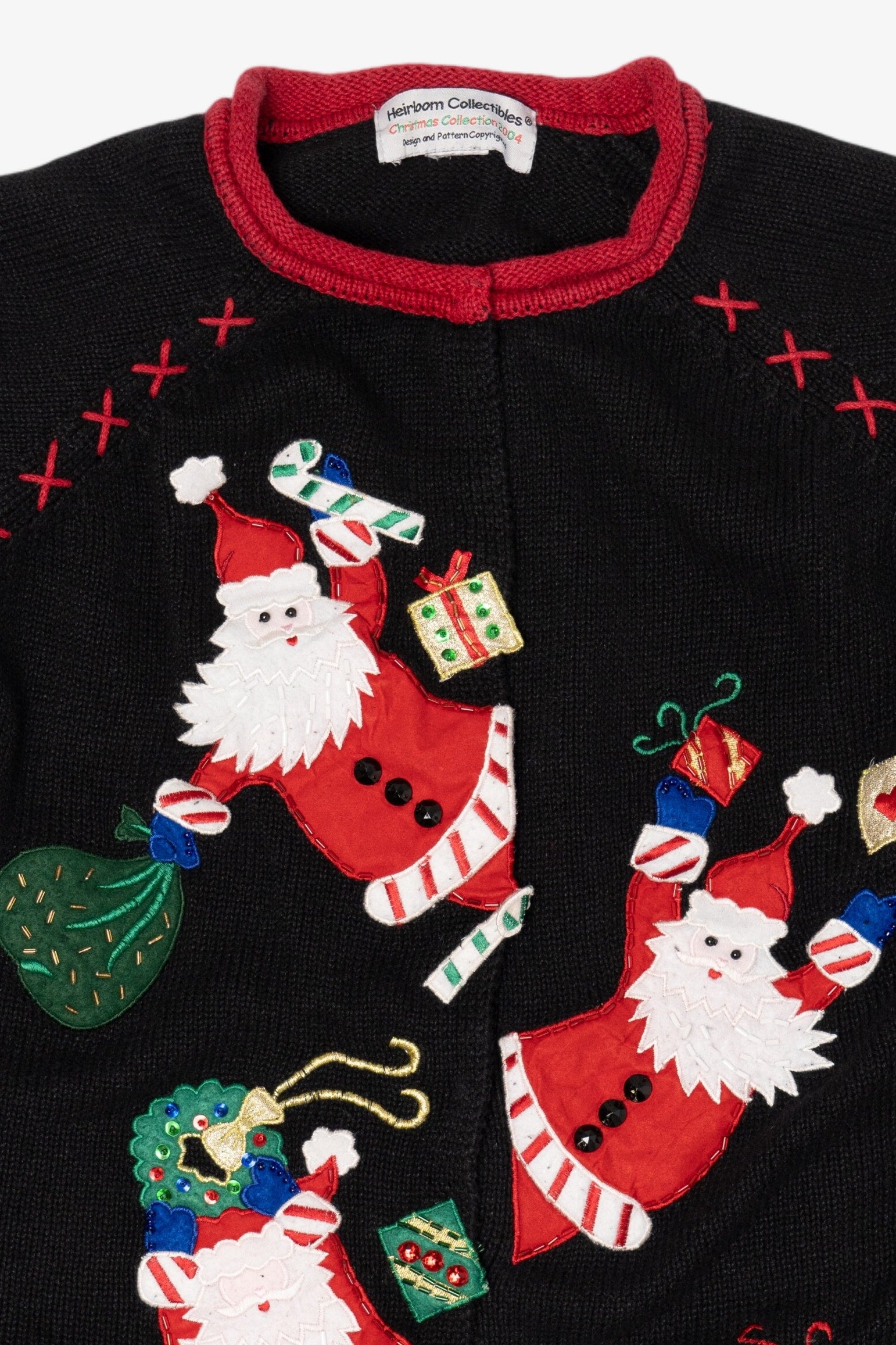 Vintage Black Heirloom Collectible Santa Ugly Christmas Cardigan (2000s)