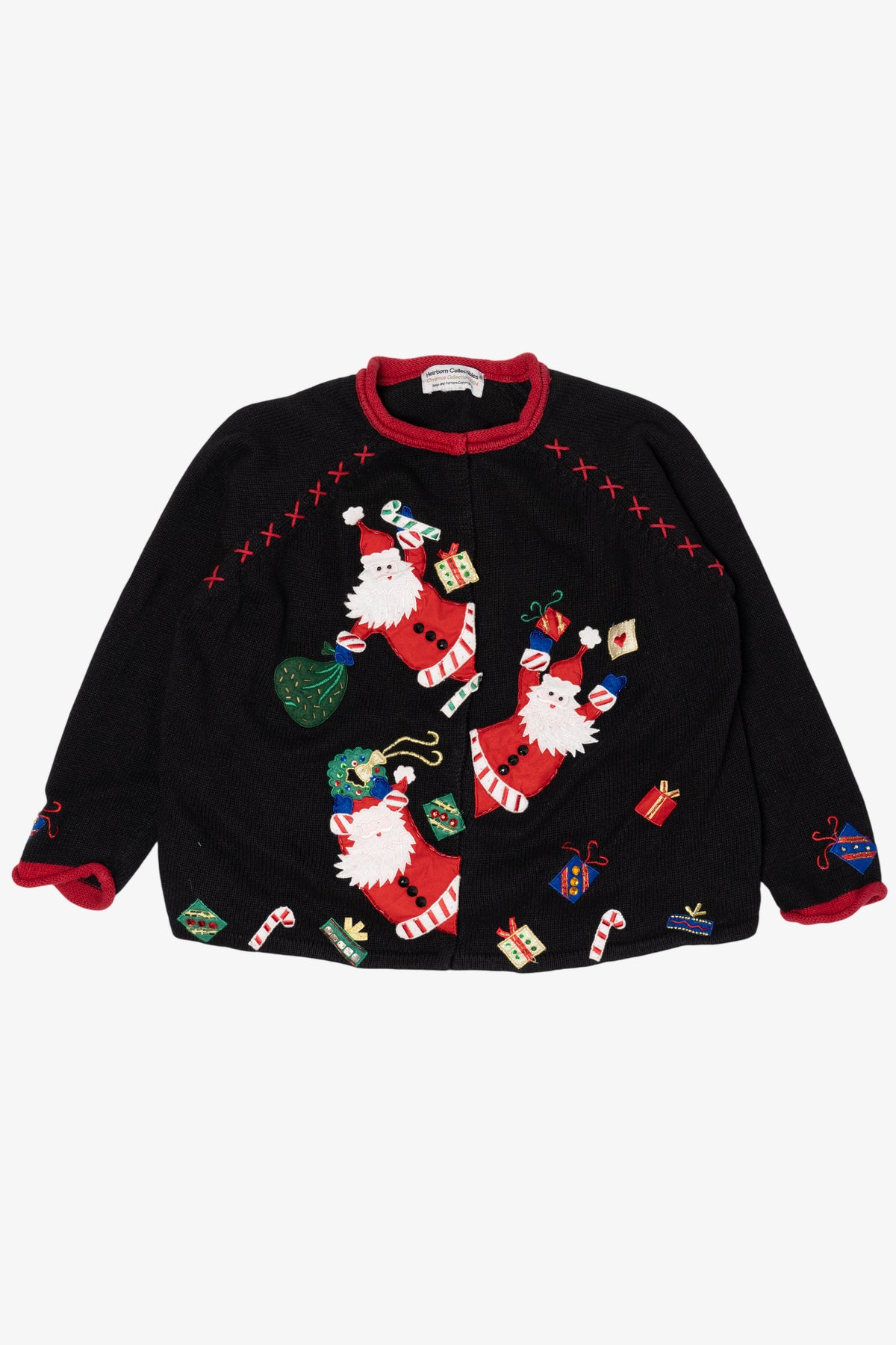 Vintage Black Heirloom Collectible Santa Ugly Christmas Cardigan (2000s)