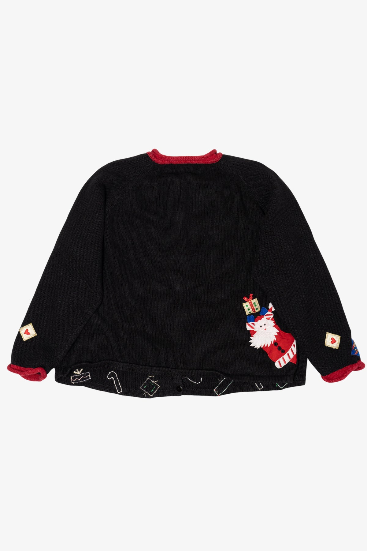 Vintage Black Heirloom Collectible Santa Ugly Christmas Cardigan (2000s)
