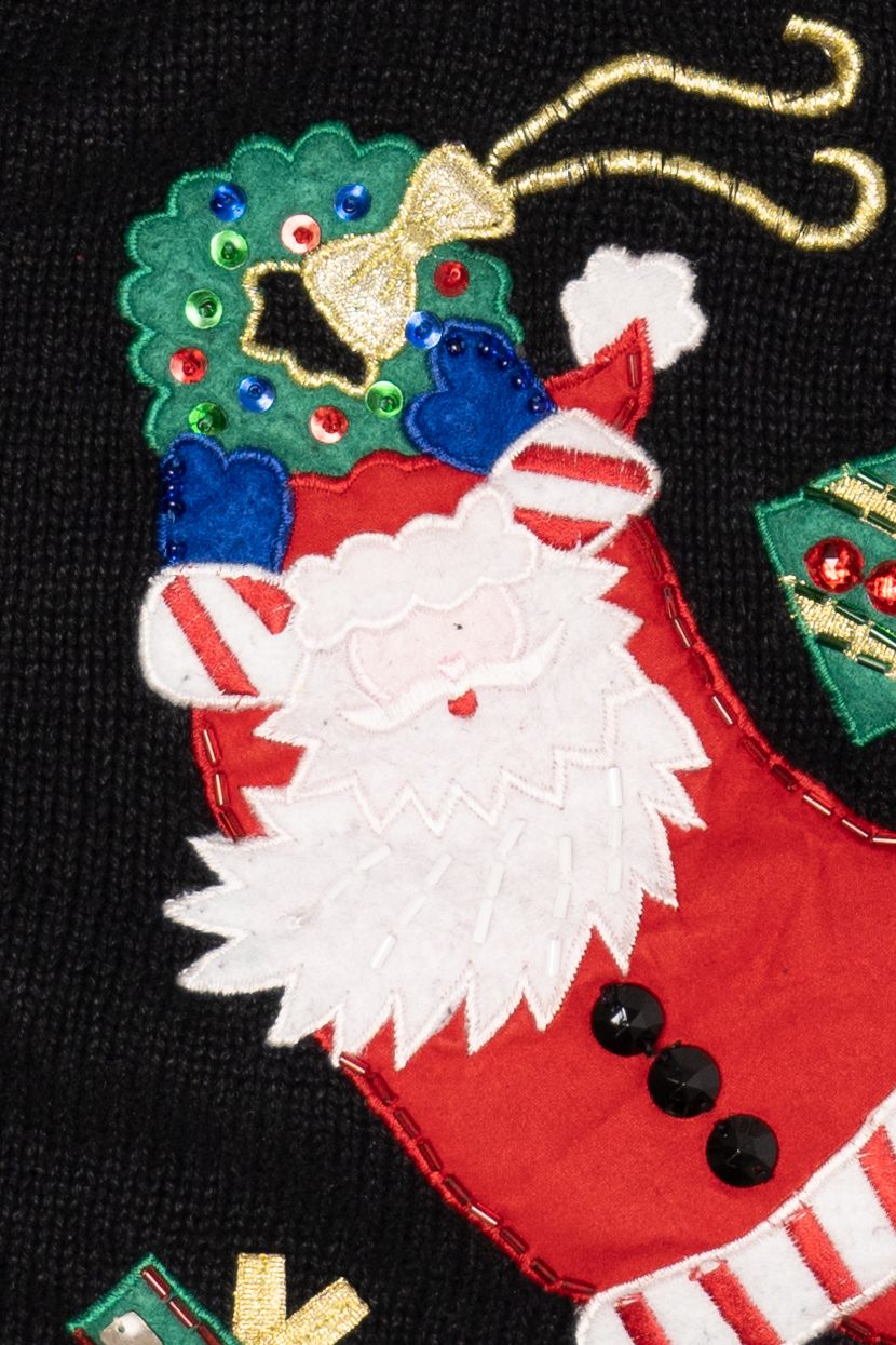 Vintage Black Heirloom Collectible Santa Ugly Christmas Cardigan (2000s)