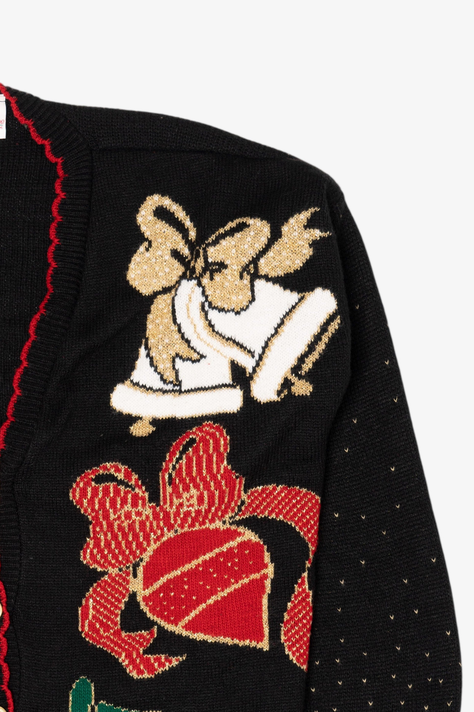 Vintage Black Holiday Time Bells Ugly Christmas Cardigan (1990s)