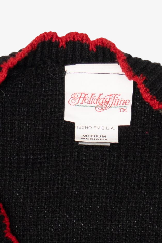 Vintage Black Holiday Time Bells Ugly Christmas Cardigan (1990s)