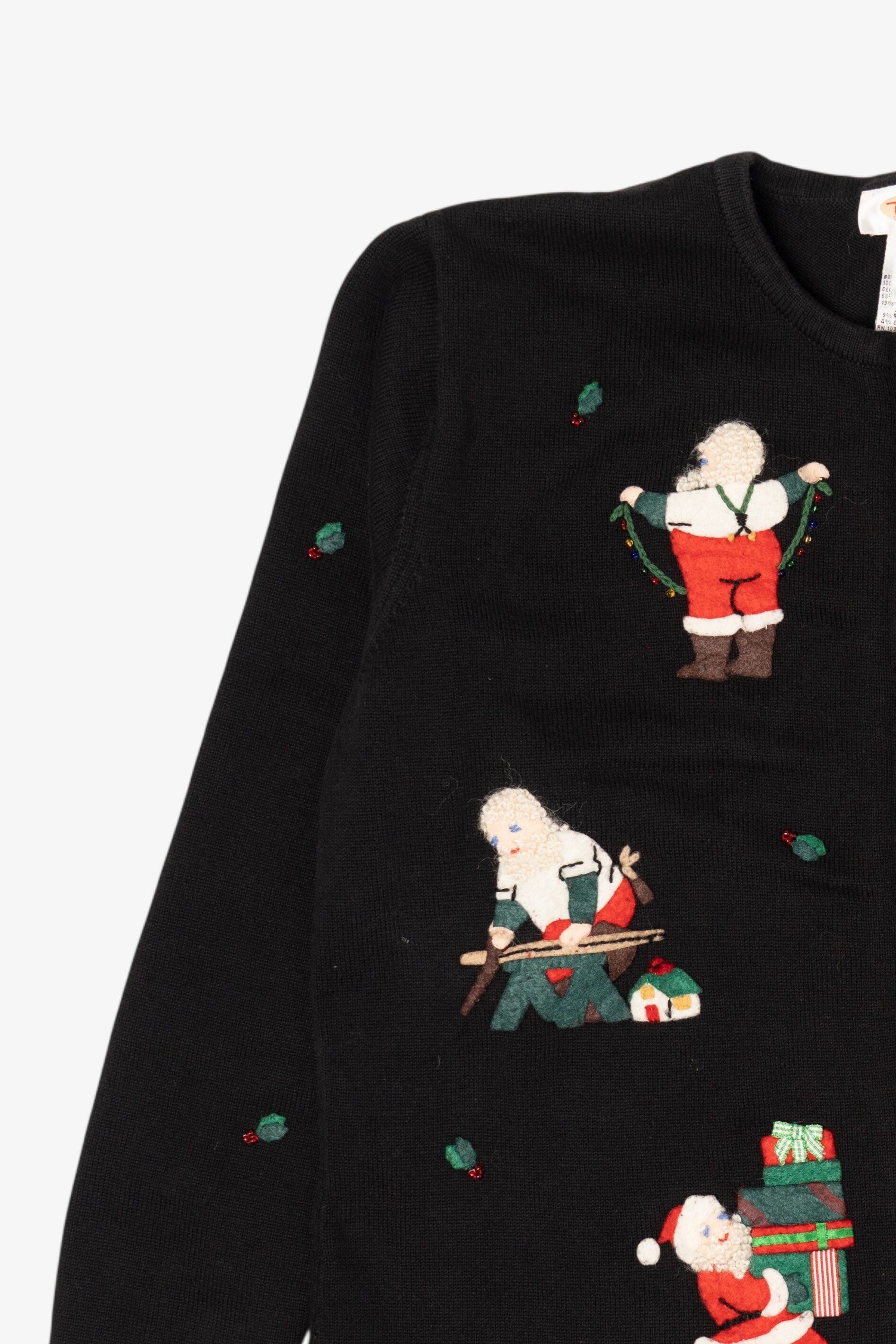 Vintage Black Talbots Santa Ugly Christmas Cardigan (1990s)