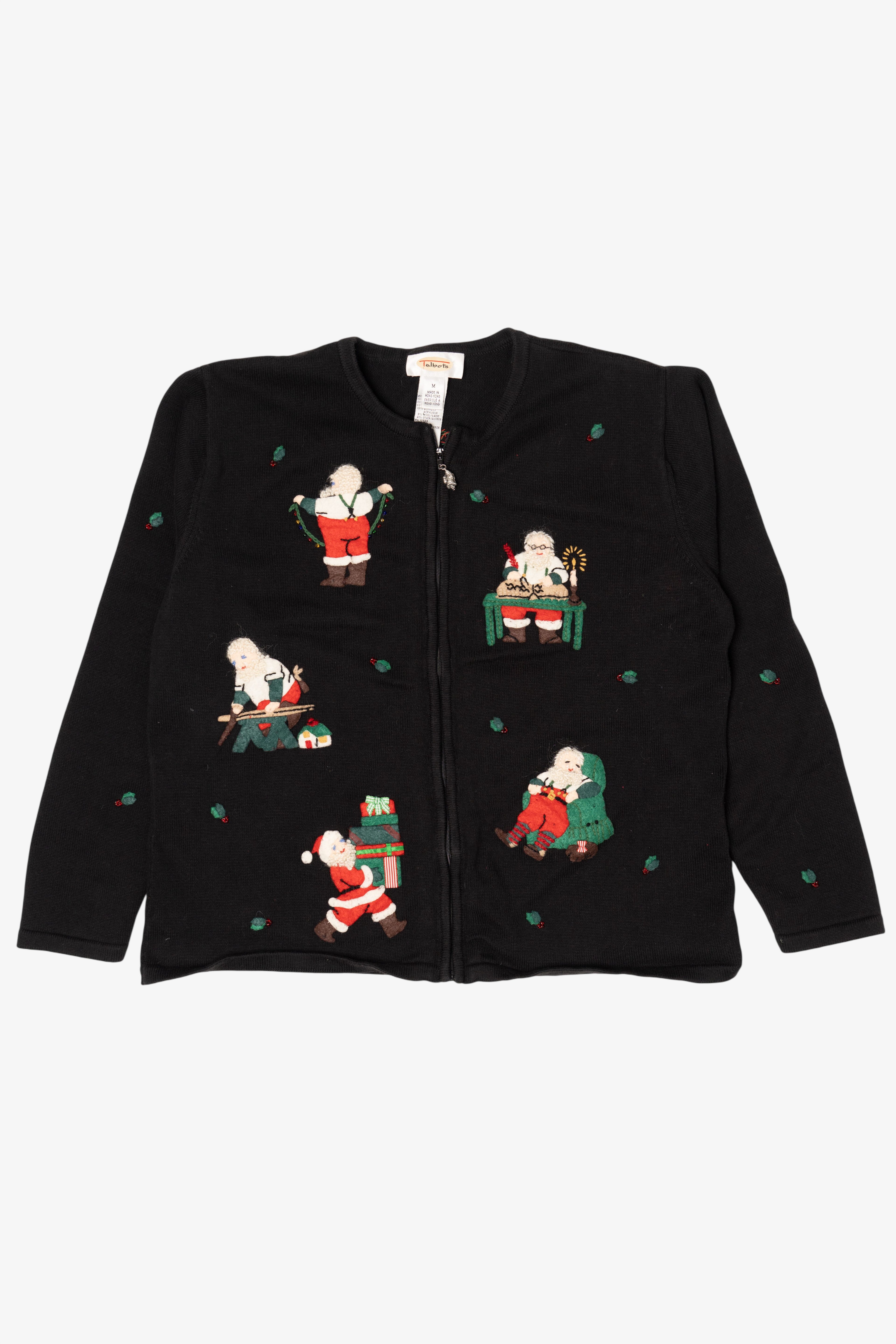 Vintage Black Talbots Santa Ugly Christmas Cardigan (1990s)