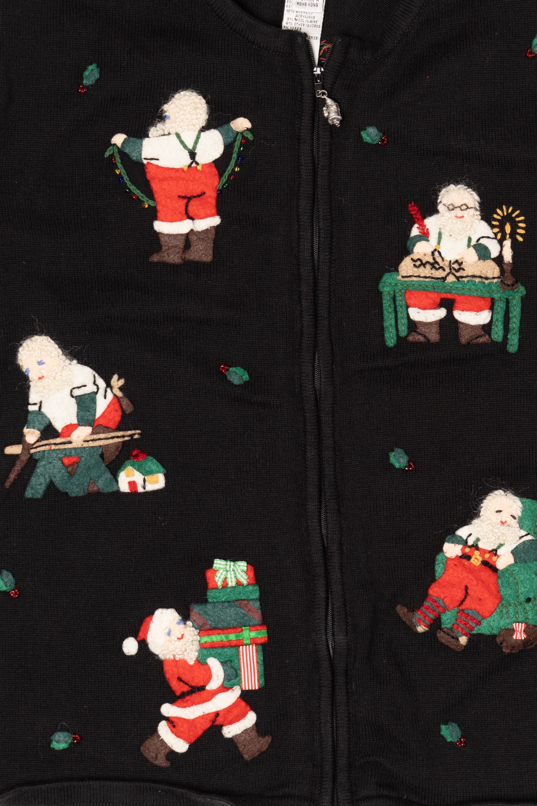 Vintage Black Talbots Santa Ugly Christmas Cardigan (1990s)