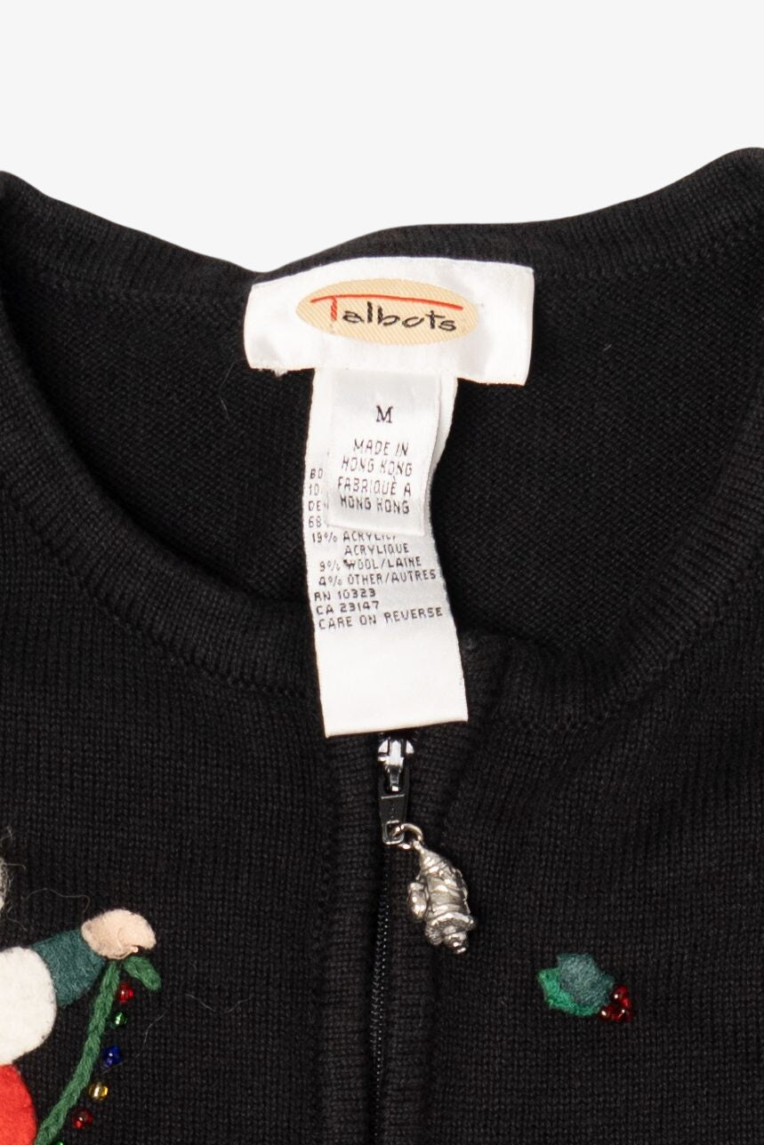 Vintage Black Talbots Santa Ugly Christmas Cardigan (1990s)