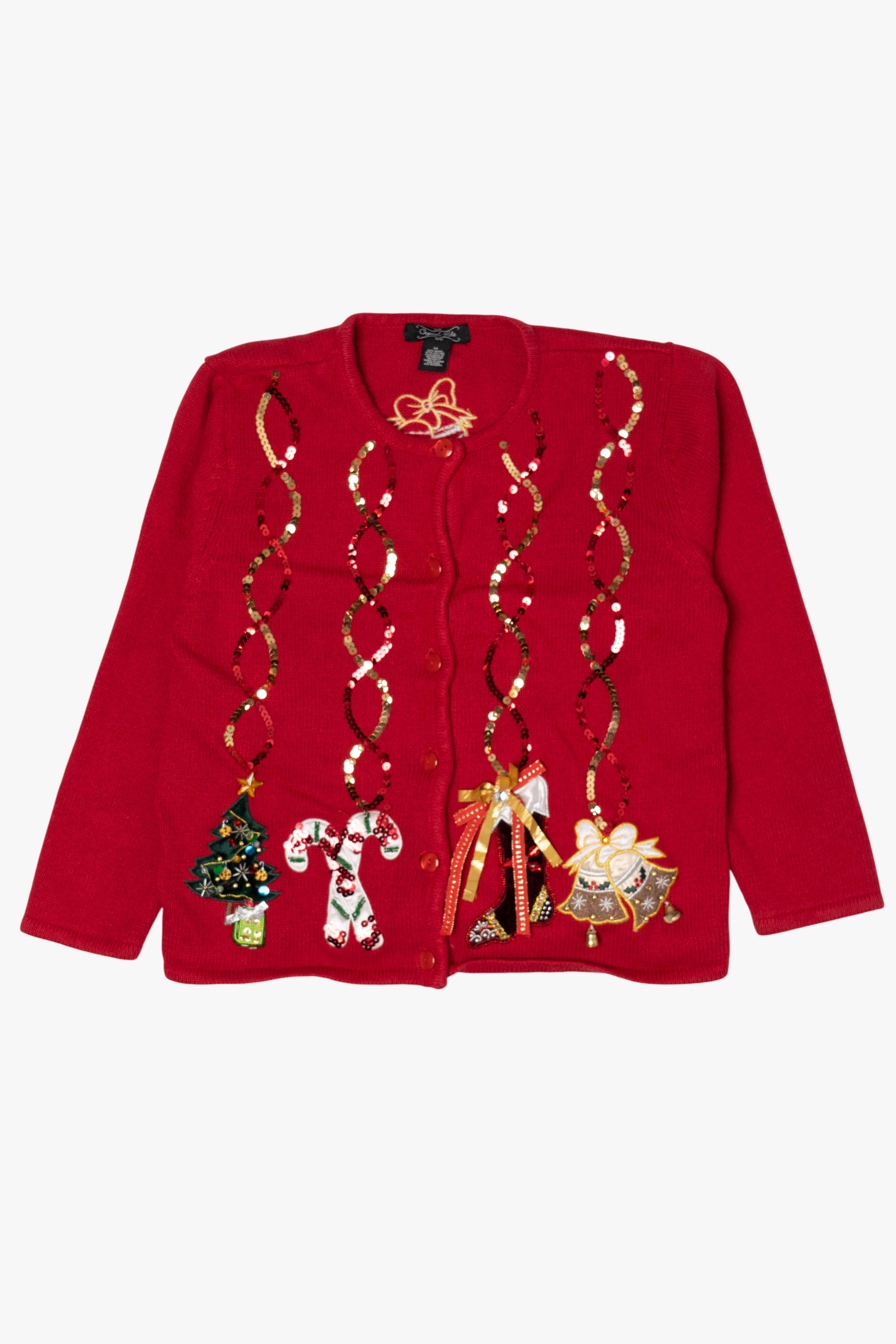 Vintage Red Crystal Kole Ugly Christmas Cardigan (1990s)