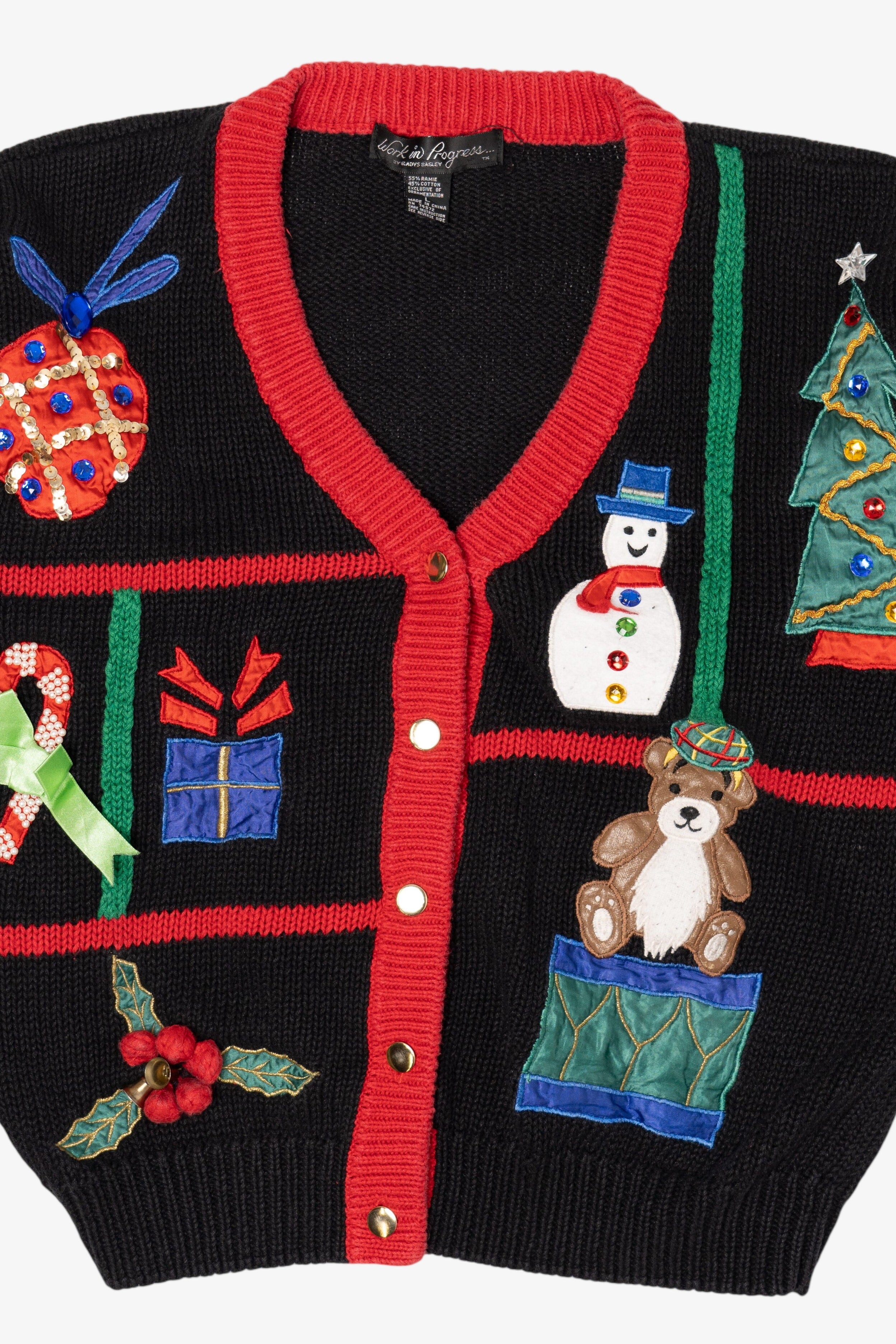 Vintage Black Work in Progress Ugly Christmas Cardigan (1990s)